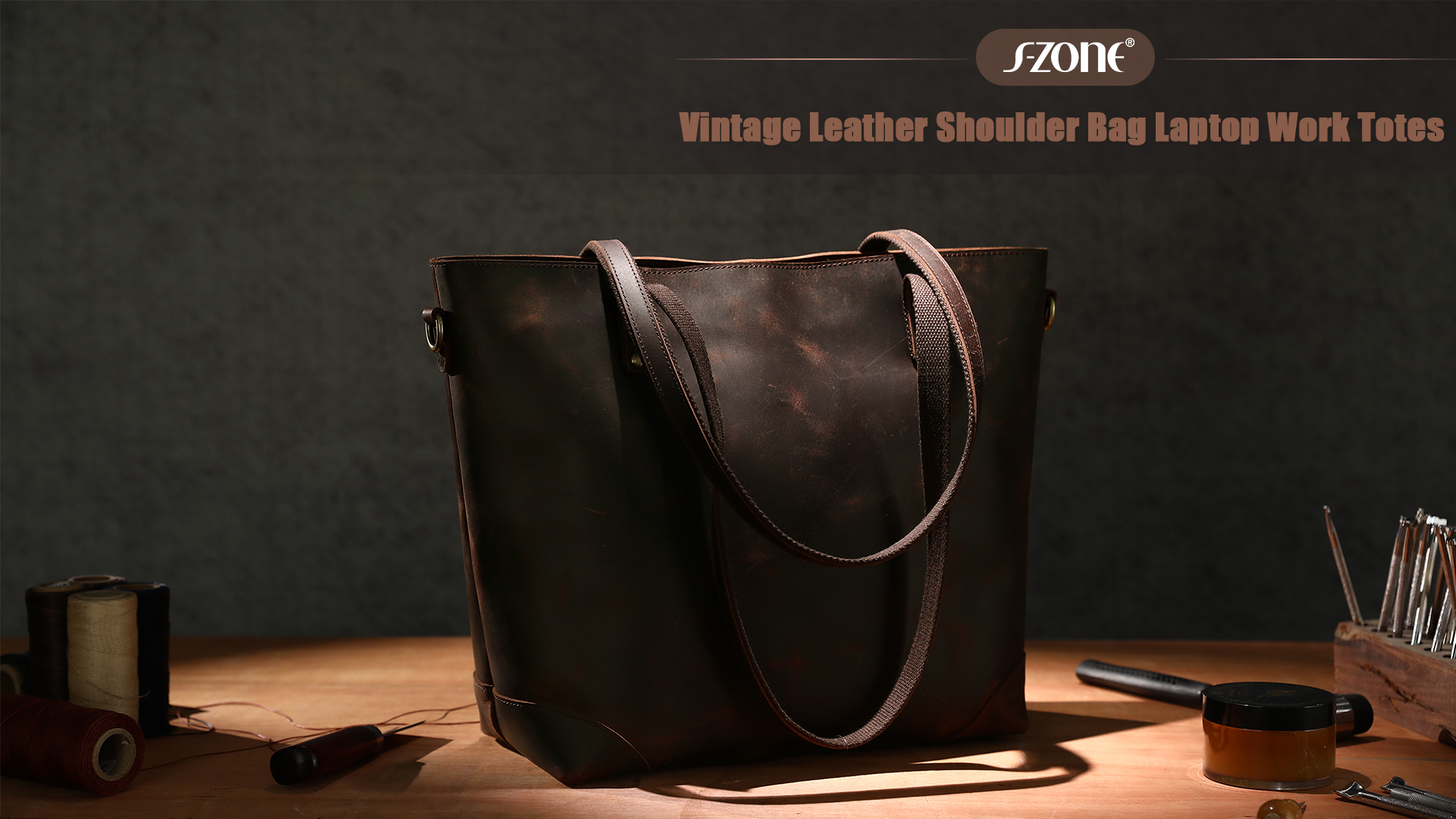 バッグ vintage real leather shoulder bag Amazon.com: S-ZONE Vintage Genuine Leather Shoulder Bag Work Totes