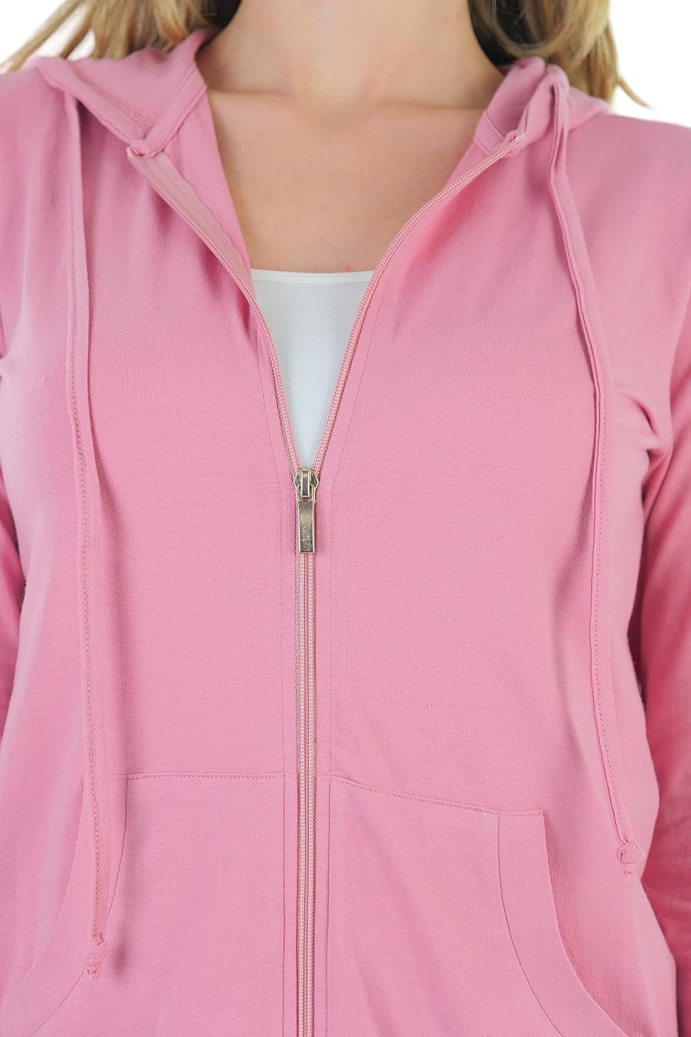 ToBeInStyle Women’s Cotton Lightweight Long Sleeve Hoodie Pullover or Full Zip Jacket w/Kangaroo Pocket - Image 5