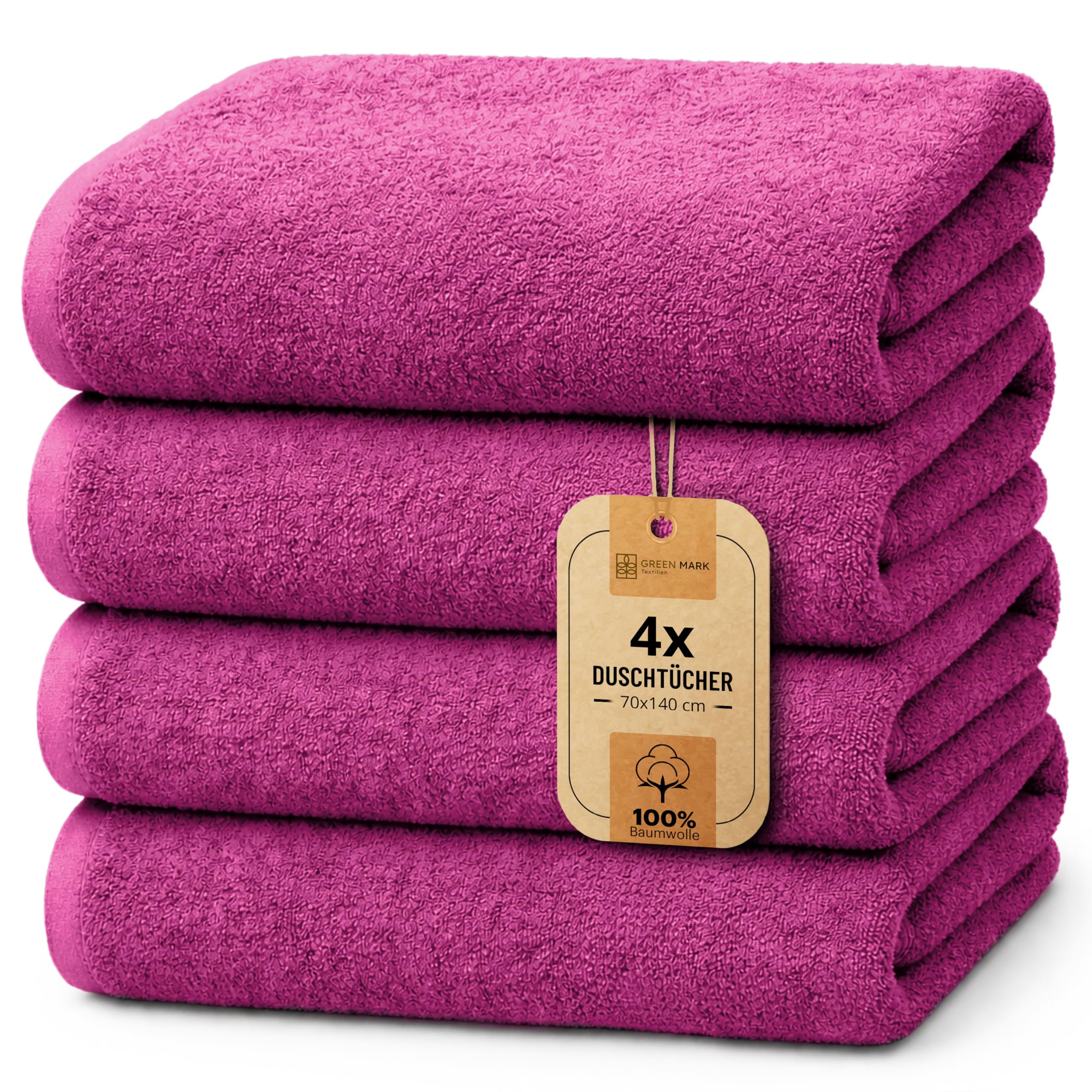 NatureMark 4er Duschtuch-Set – weiche und saugfähige Duschtücher aus 100% Baumwolle, geeignet für den täglichen Gebrauch – Pink, 70x140 cm
