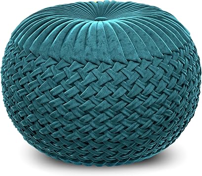 SIMPLIHOME Grafton 20" Wide Round Pouf in Teal Velvet