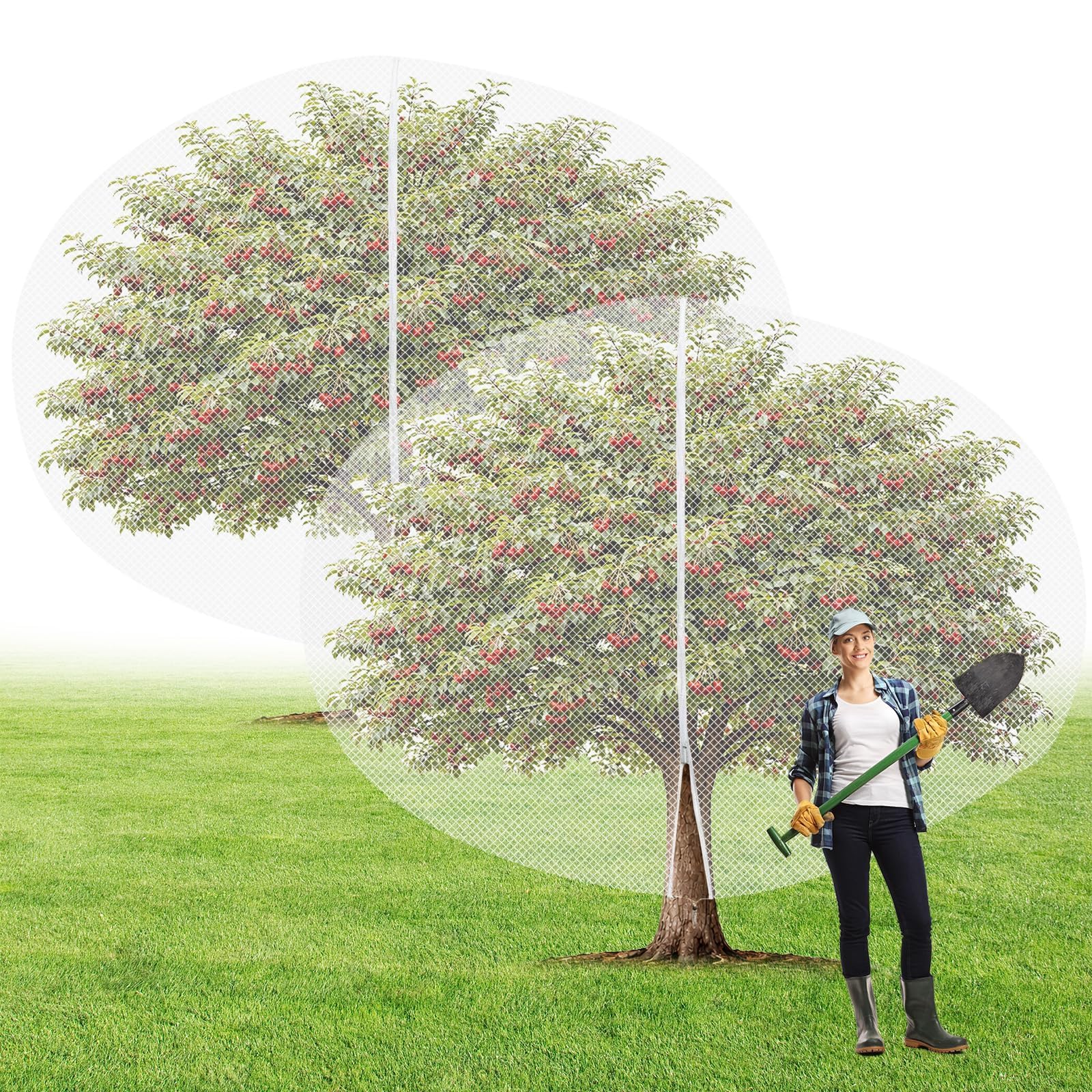 2Pcs 15ft x 15ft Extra Large Fruit Tree Netting Cover with Zipper and Drawstring Garden Plant Protector Bird Barrier for Blueberry Bushes Ultra Fine Mesh Garden Netting for Birds Squirrels Cicadas