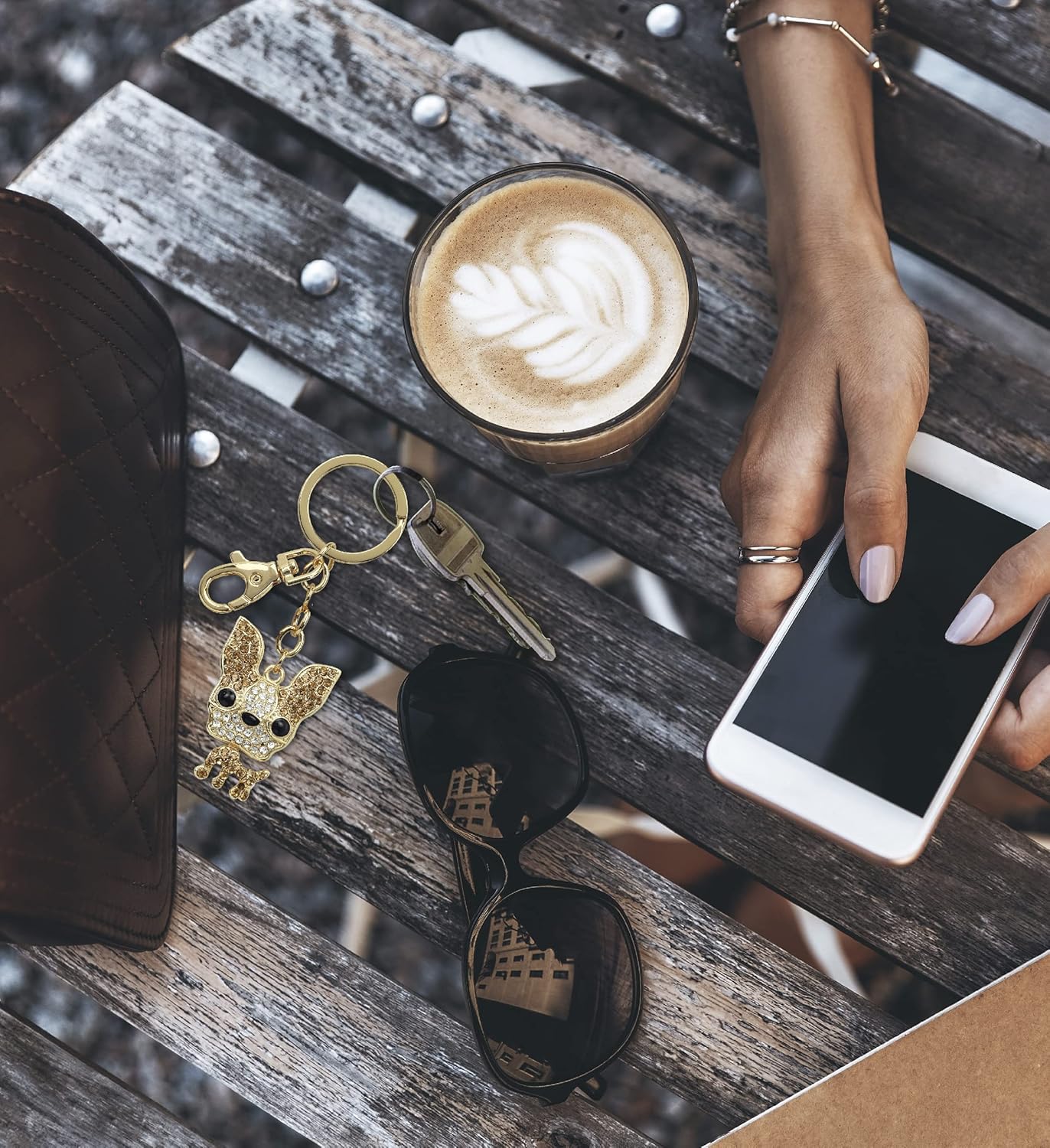 Chihuahua Dog Keychain - Gold 3D Sparkling Charm Rhinestones Fashionable Stylish Metal Alloy Durable Key Ring Bling Crystal Jewelry Accessory with Clasp - Image 7