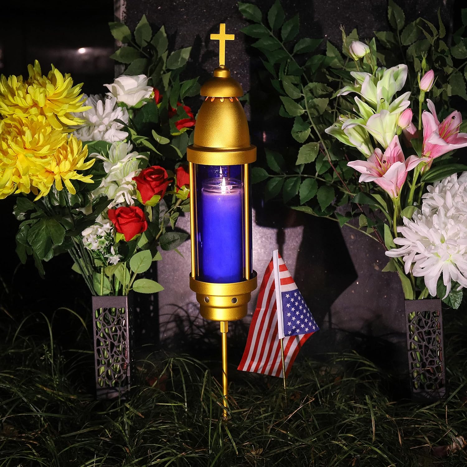 Latin Cross Cemetery Lights by Eternal Light,Sapphire Globe with Gold Dome,Vigil Light Ground Stak,Cemetery Candle Holder,Cemetery Decorations for Grave,headstones for Graves Lights,Blue - Image 7