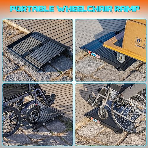 Vista 35 de Rampa portátil para silla de ruedas de 7 pies, rampa portátil plegable de aluminio antideslizante, rampas para sillas de ruedas para el hogar