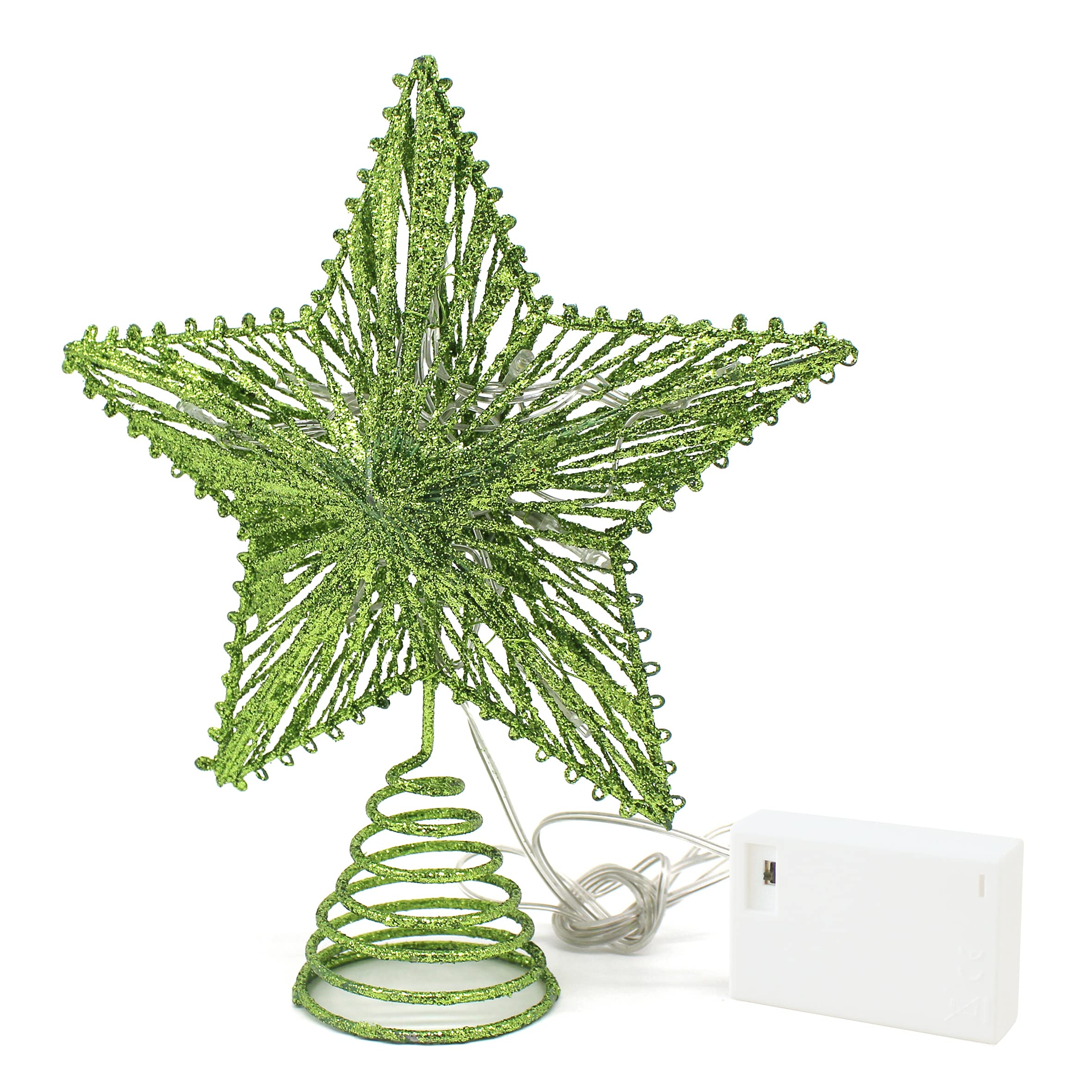 Estrella de árbol verde con luces LED blanco cálido, ideal para decoración navideña