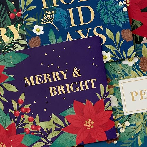 Miniatura 7 de Hallmark - Surtido de tarjetas de Navidad en caja a granel, elegante surtido floral en tono joya (72 tarjetas y sobres)