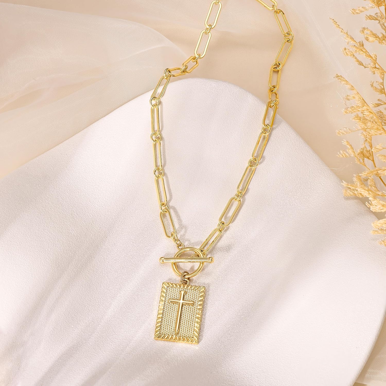 CHESKY Cross Necklace for Women Trendy, Dainty 14K Gold Plated Paperclip Charm Necklace for Womens Chunky Cross Pendant Necklace Gold Jewelry Religious Christian Gifts for Christians - Image 7