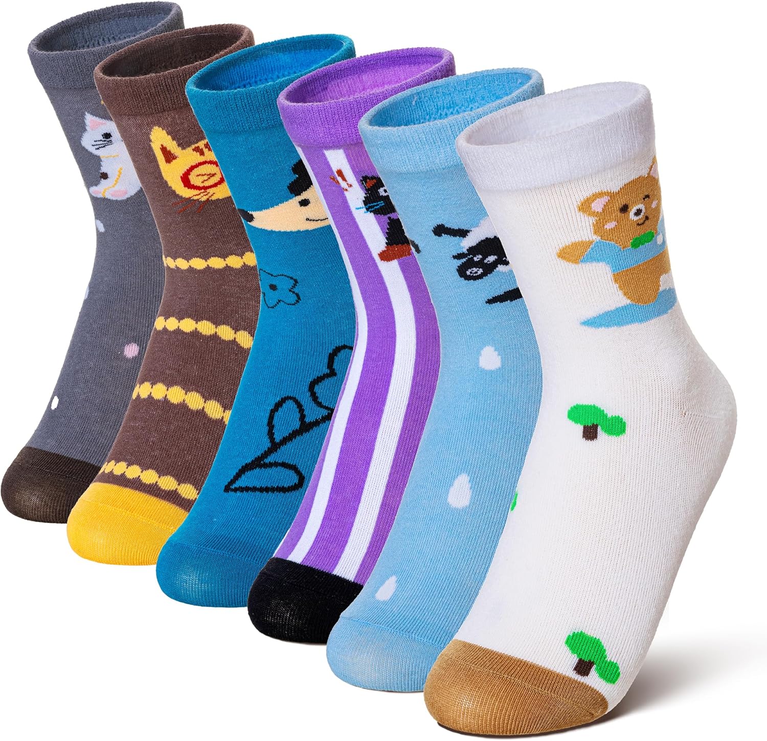 Velice Kids Girls Boys Cotton Crew Socks Funny Crazy Novelty Cartoon Cute Silly Dress Socks 6 Pairs