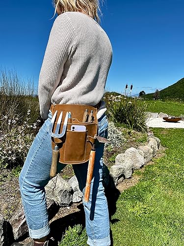 Miniatura 2 de Rubys Collection Cinturón de cuero para herramientas de jardín funda de jardinería con bolsillos y correa de cintura ajustable. Cinturón de