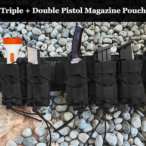 Miniatura 4 de Lyska 2 piezas de triple + doble engranaje de alta velocidad Molle pistola Mag bolsa para cinco mag, funda universal para pistola de calibre 0.354