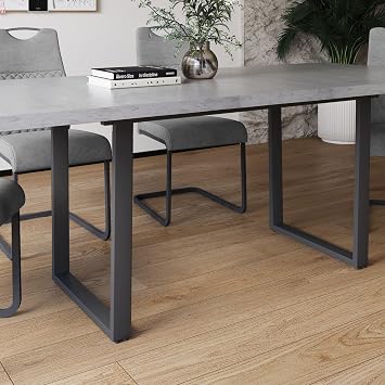 JIEXI Modern Dining Table for 6-8, Extendable High Hardness Table for Space Saving, Metal Frame Farmhouse Rectangular Kitchen Dining Table for Home Family (Table + 6 Grey Chairs)