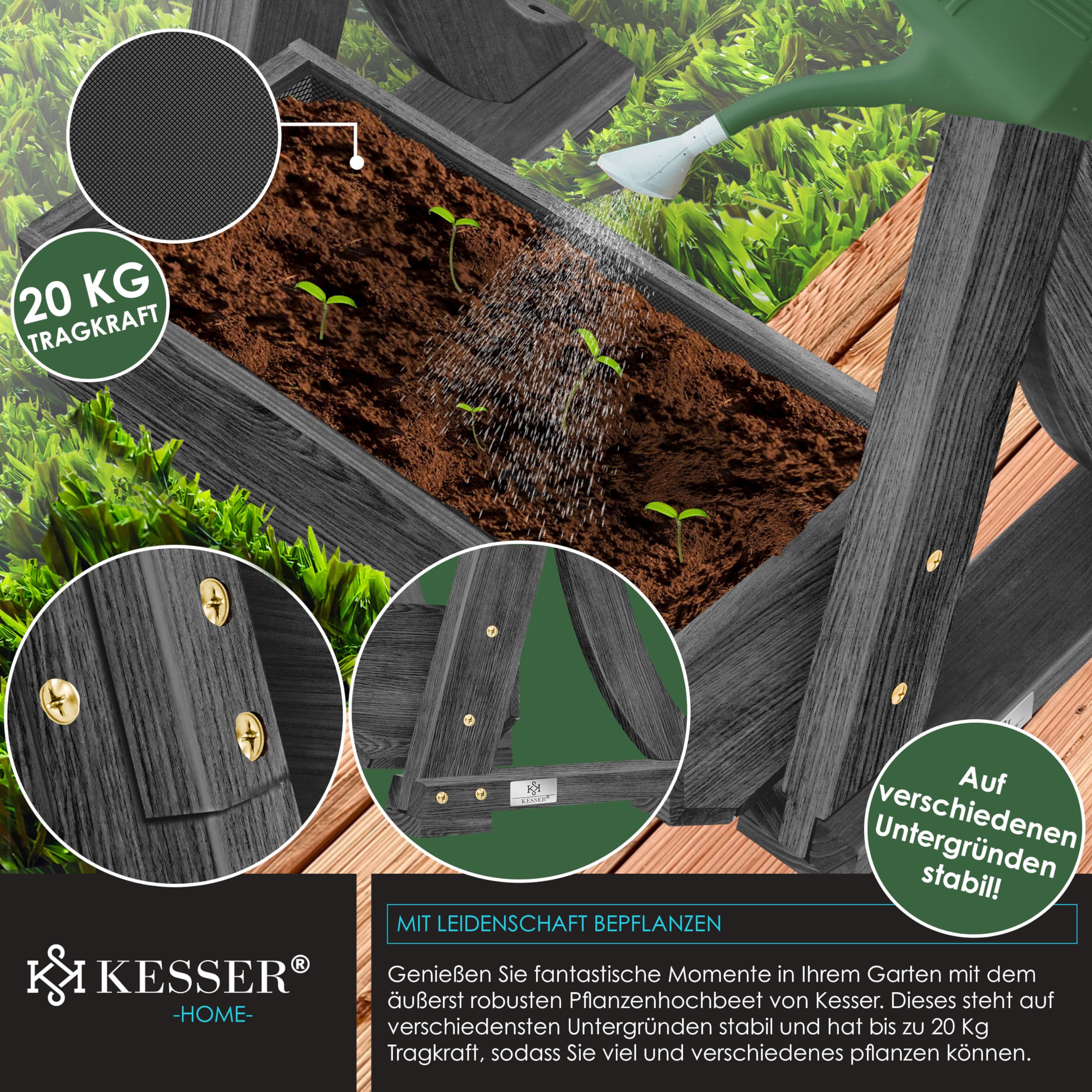 KESSER® Hochbeet mit 3 Etagen Premium Blumenkasten Blumentreppe Pflanztreppe Gemüsebeet Kräuterbeet Pflanzkübel Frühbeet Blumenbeet Pflanzkasten mit Gartenvlies - Beet inkl. Schaufelset, Anthrazit