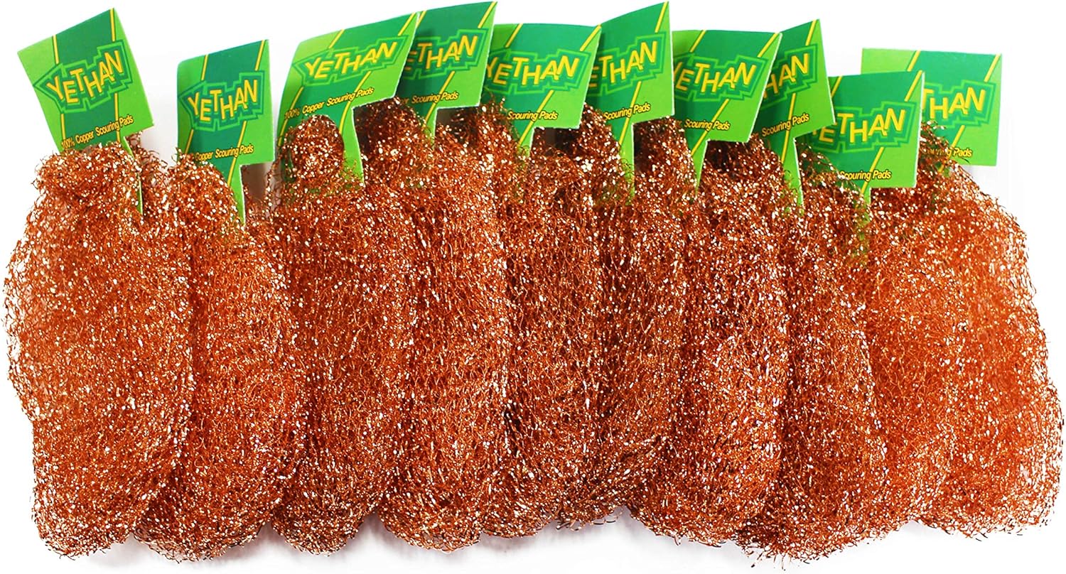 YETHAN Copper Scouring Pad, Scrubbing Scour Pads 10 Pcs
