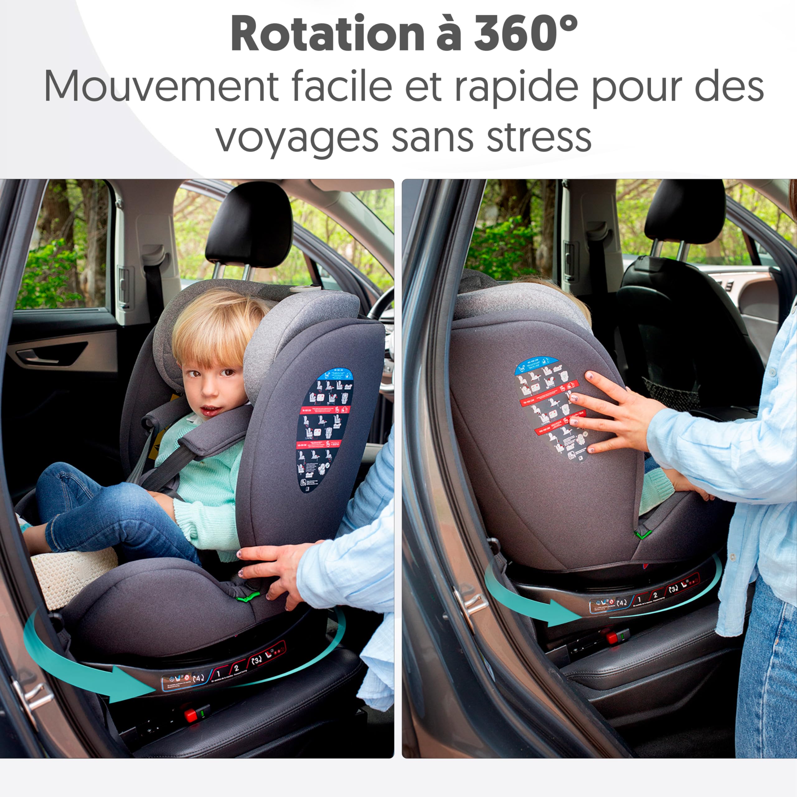 Interbaby Siège Auto Bébé Sella i-Size ISOFIX 360° Groupe 0+1+2+3 (Gris) | Siège auto pivotant 360 inclinable 40-150 cm, réducteur nouveau-né, protection latérale SIP, appui-tête réglable