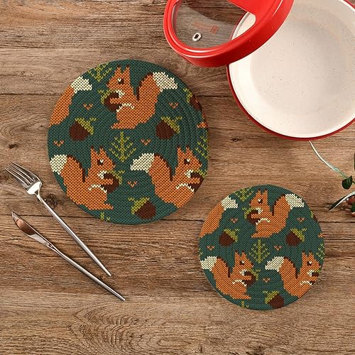 Miniatura 7 de Juego de 2 soportes para ollas de cocina de ardilla de punto otoñal, juego de alfombrillas bordadas de animales, 100% algodón, tejido de hilo