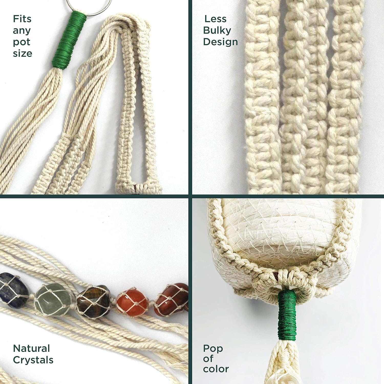 JOYFULMUZE- Macrame Hanging Planter, 7 Chakras Crystals Healing Stones, Spiritual Gemstones Indoor Wall Hanging Planter, Beaded Plant Holder, Large Ivory XL 43 Inches