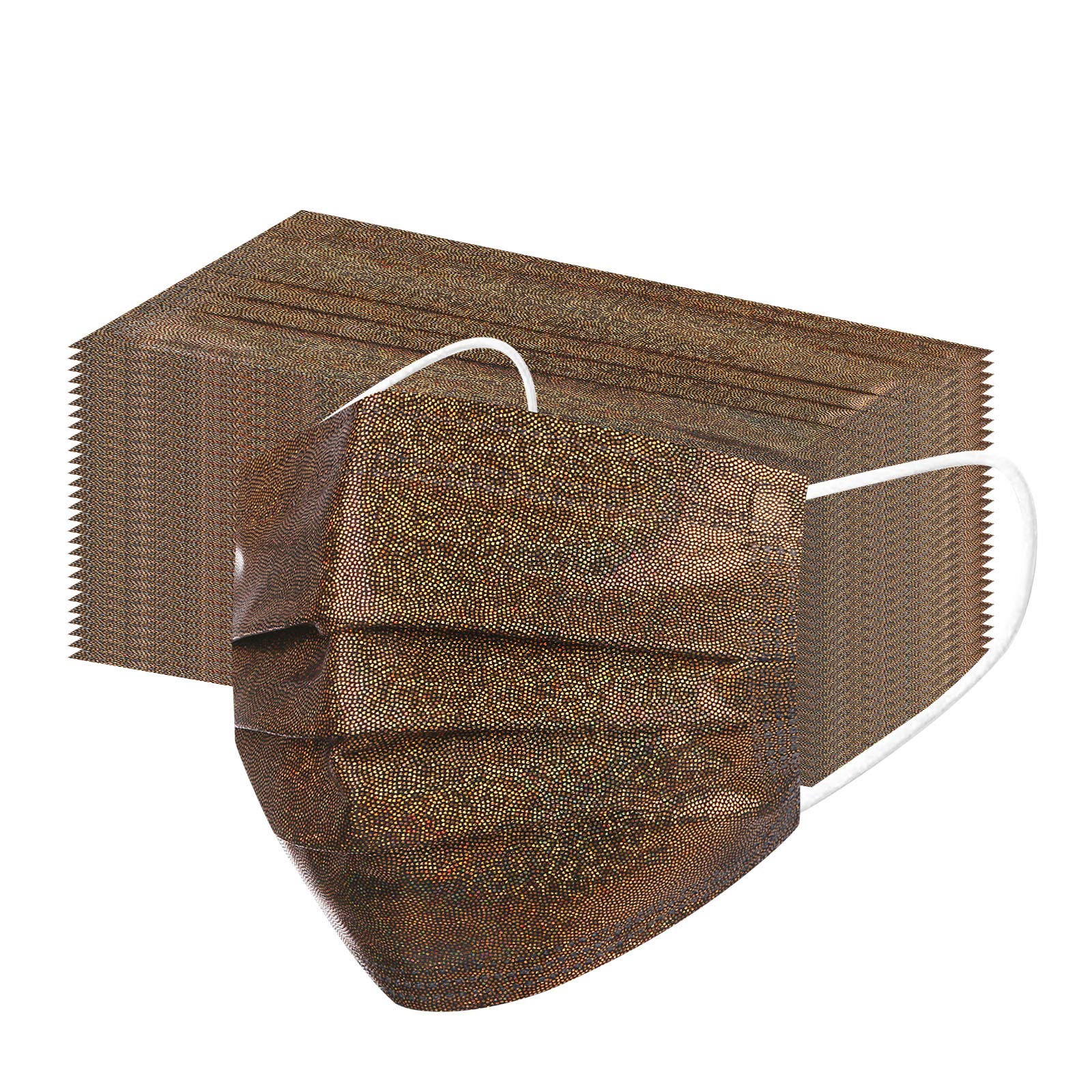 Celendi50 Pcs Sparkly Disposable Fashion_Face_Masks, Full Protection 3-Layers, Breathable Non-Woven, Bling Masquerade Party Nightclub Cosplay Costume Accessories for Women and Girls, Adults, Dark Gold