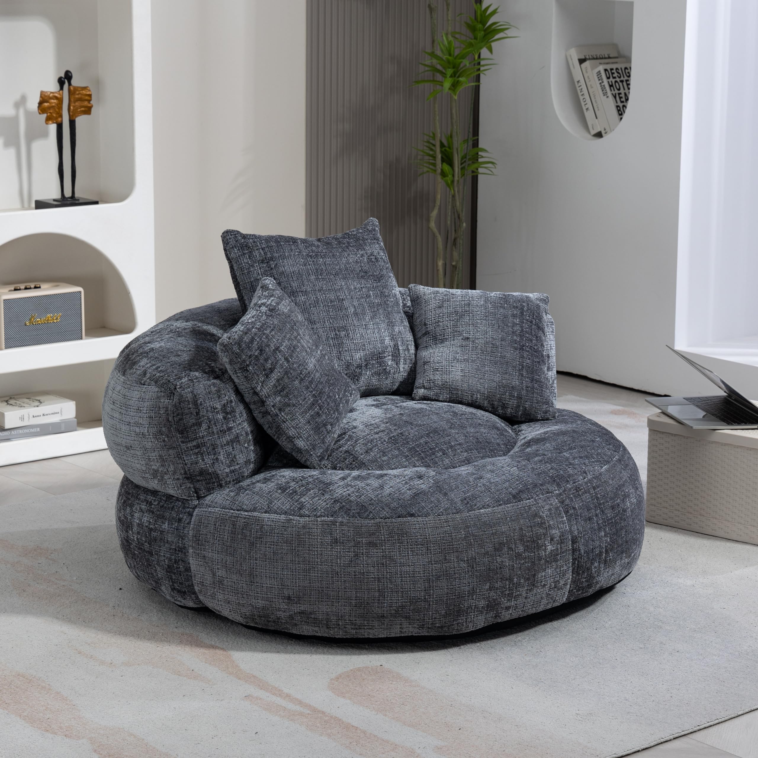 Lazy Sofa Durevole Comfort Lounger Schienale Alto Poltrona Sacco Divano con TRE Cuscini, Interno ed Esterno, Poltrona Gaming Singola per Camera da Letto, Ufficio, 108 x 108 x 52 cm (Grigio)
