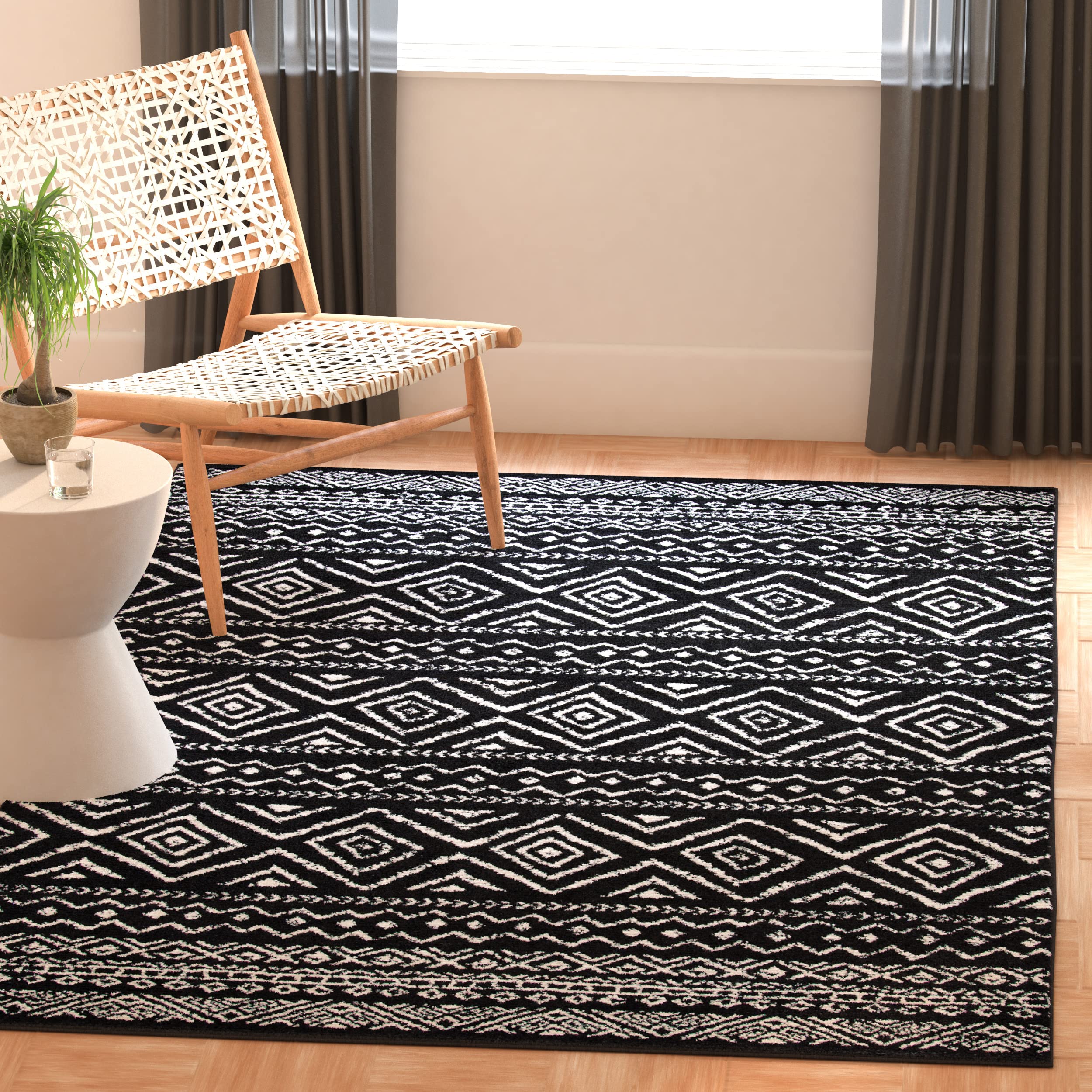SAFAVIEH Area Rug 12x15 - Tulum Collection - Large - Black & Ivory, Moroccan Boho Distressed Design, Non-Shedding & Easy to Clean, Ideal for Living Room, Bedroom, Dining Space (TUL267Z)