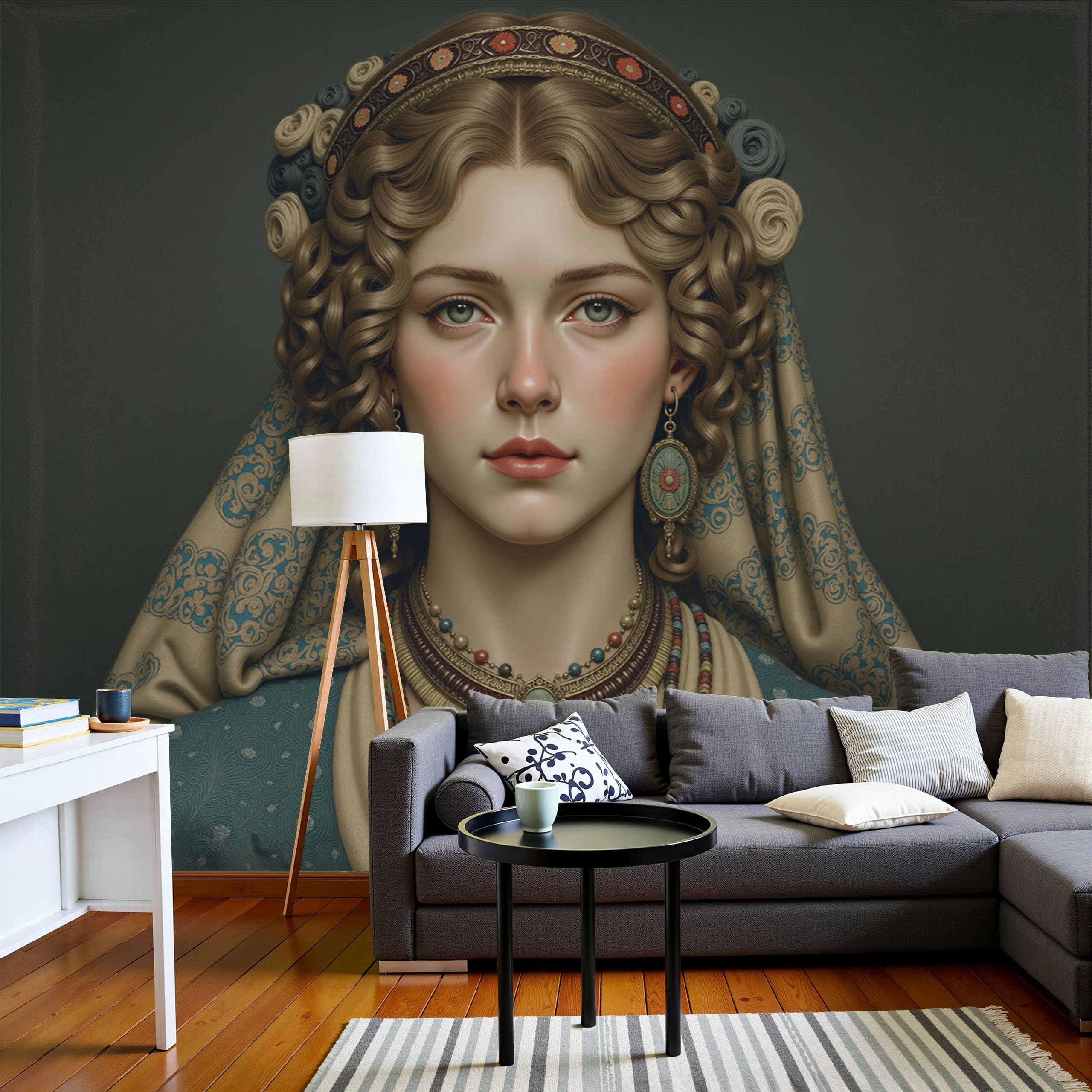 Papier peint panoramique 3D portrait femme costume classique salon 450x315
