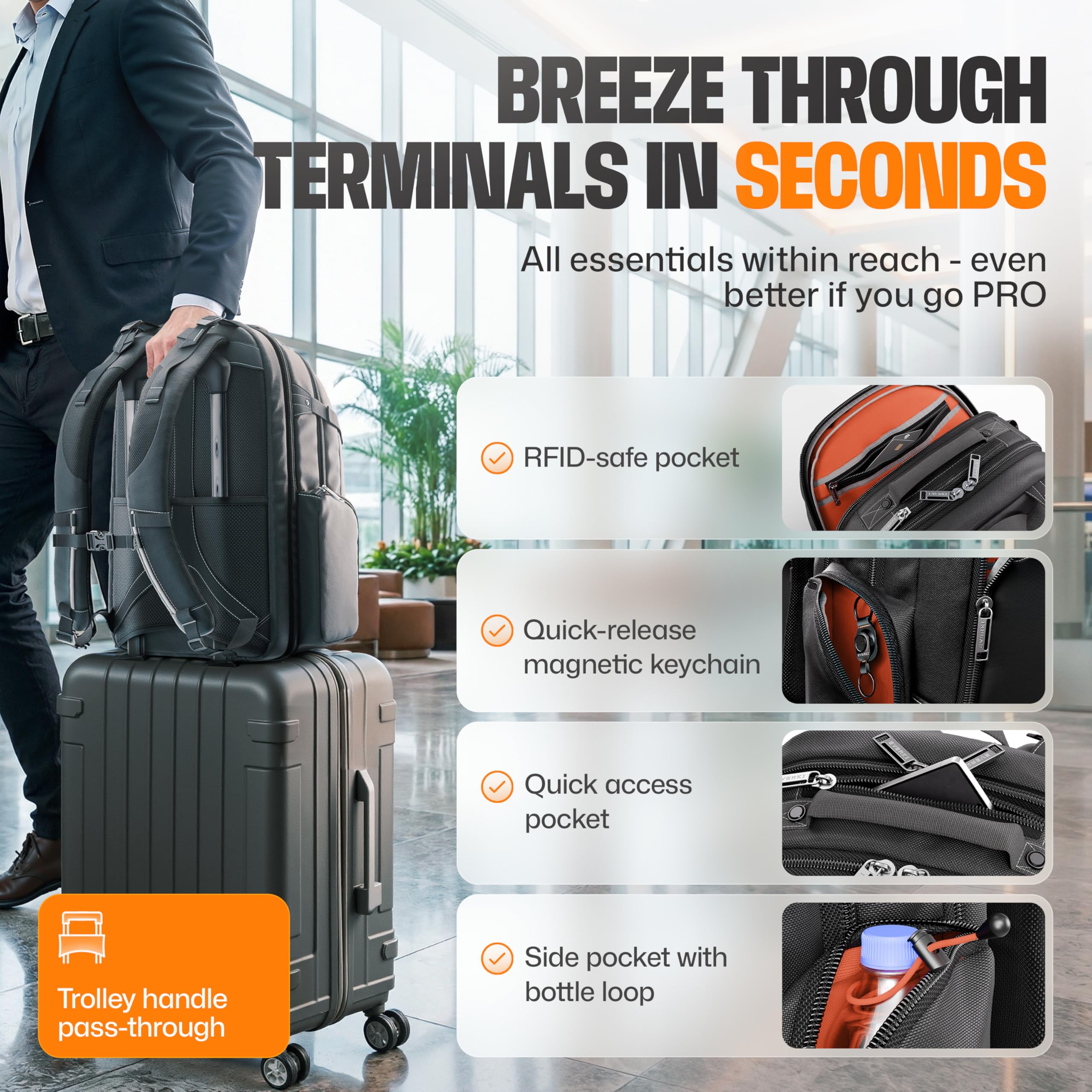 Everki Business 120 PRO Zaino per Laptop 40L con Copertura Antipioggia e Custodia in Rete – per Viaggi, Ufficio e Lavoro – per 2 Laptop fino a 18,4" e 16"