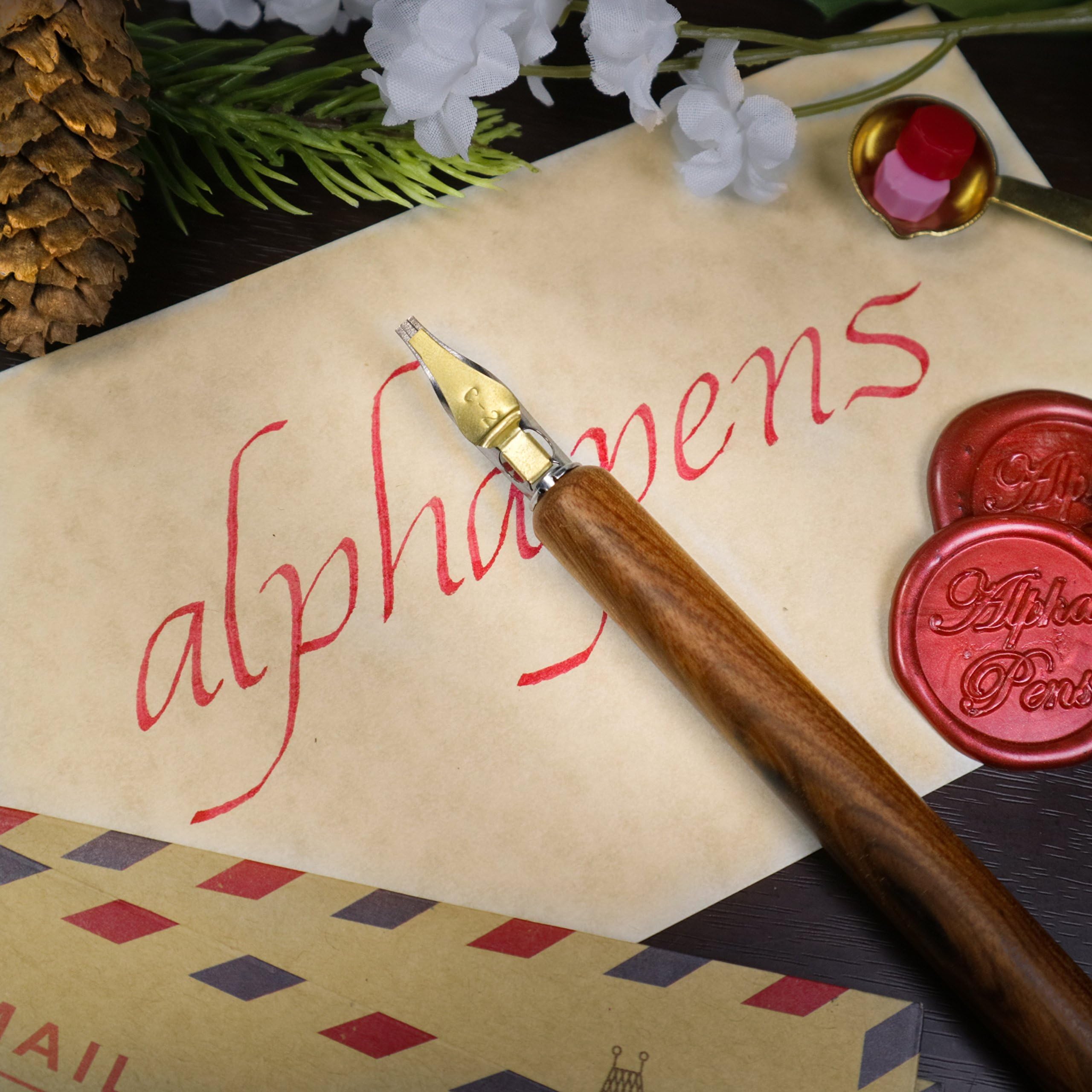 Thick Wooden Calligraphy Stub Holder with Multi-Fit Dual Function Metal Pedals Comfortable Travel Sized Dip Pen with NO Nib by Alpha Pens (Med/Dark Brown)