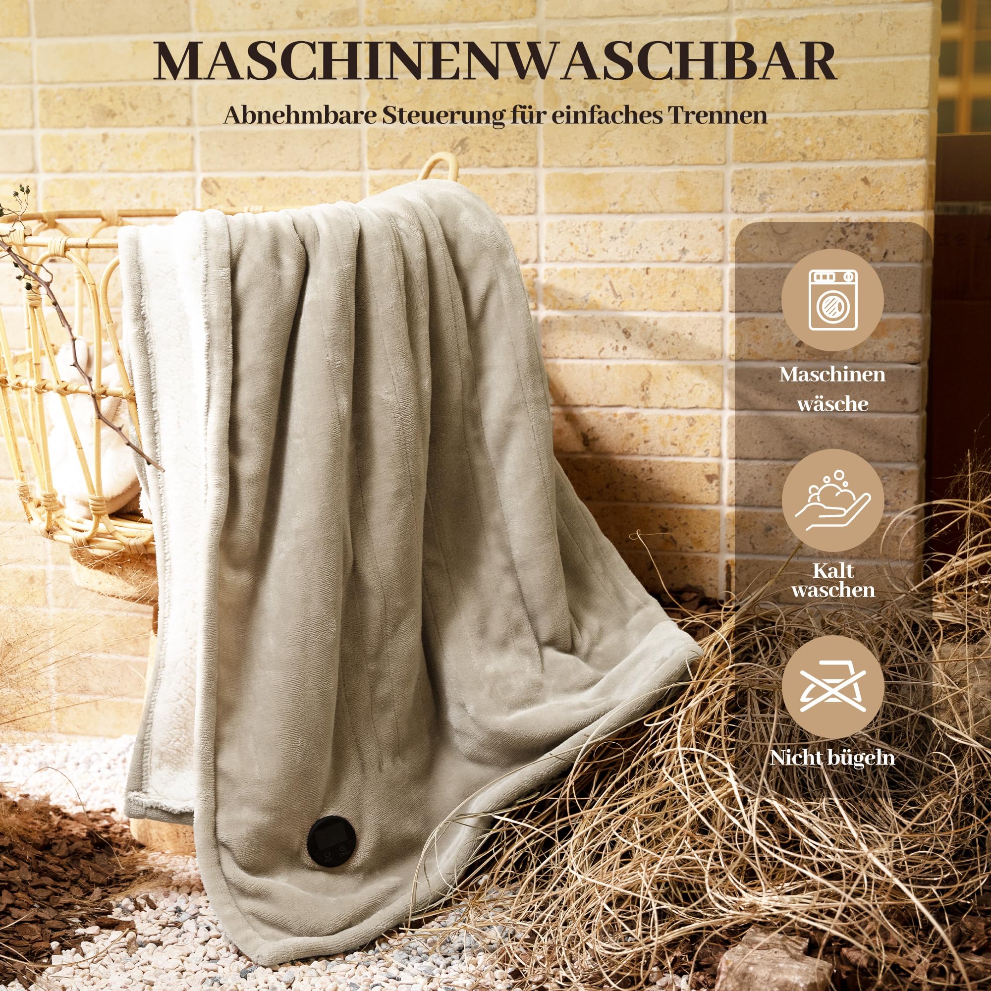 GOTCOZY Coperta Elettrica 130x180cm A un Tocco Coperta Elettrica Cachi | 10 Temperature,timer autospegnimento dopo 9H,Riscaldamento Rapido Coperta Termica Elettrica,Lavabile in lavatrice