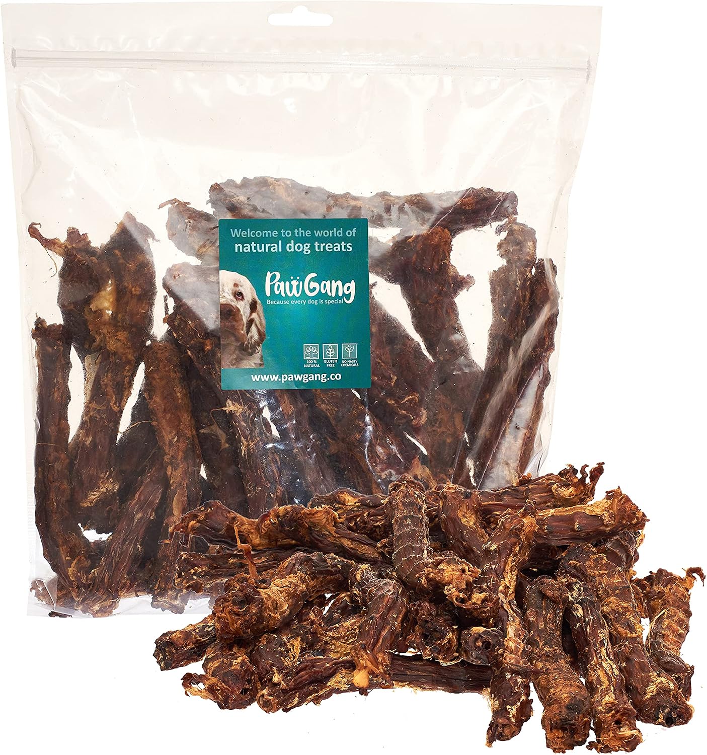 PawGang, Duck Neck 1kg, 100% Natural Treats for Dogs Puppies Young Adult Old Small and Large Dog