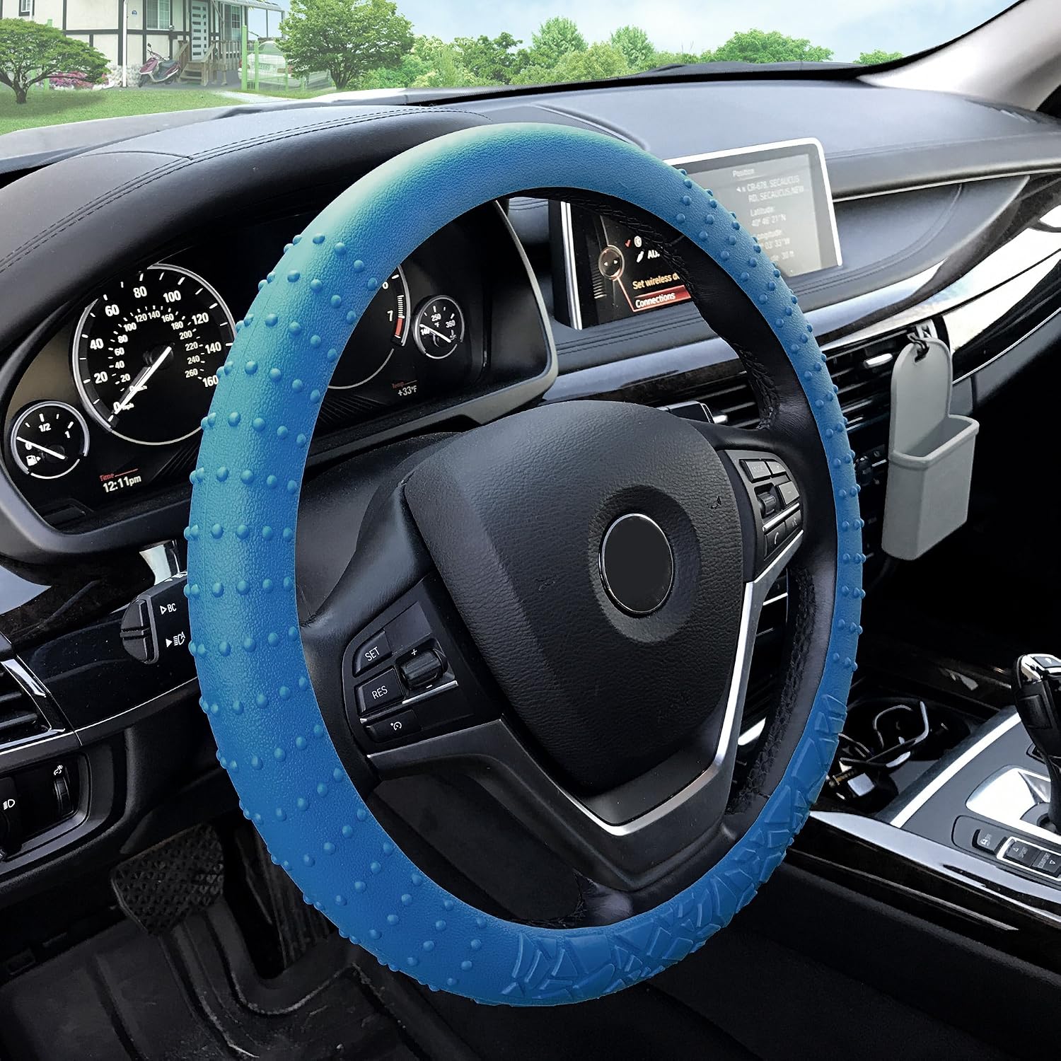 FH Group FH3002DARKBLUE Universal Fit Silicone with Nibs and Pattern Massaging Grip Dark Blue Steering Wheel Cover fits most Cars, SUVs, Trucks, and Vans