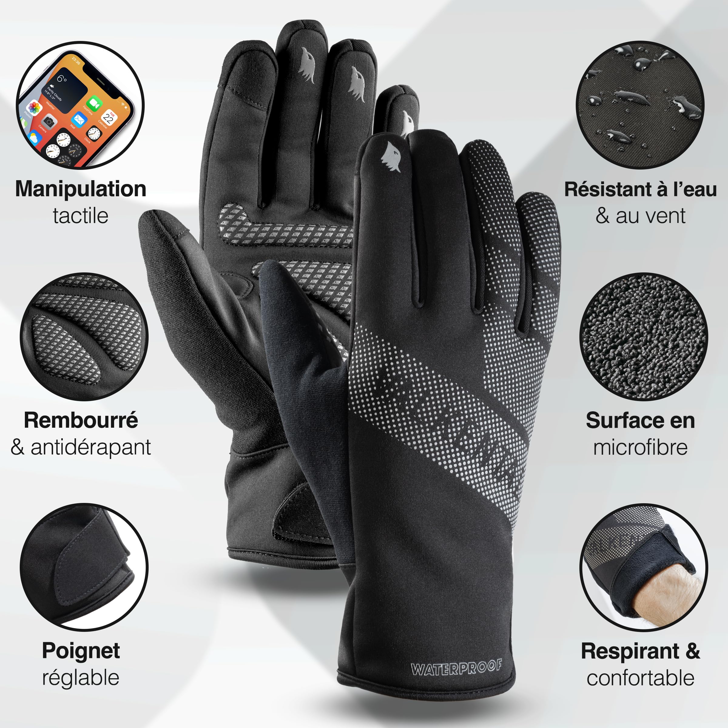 Valkental® Gants de vélo imperméables avec Isolation 3M | Rembourrés et antidérapants | Gants d'hiver et Gants de mi-Saison [Hommes & Femmes] avec Fonction Tactile GloRider V2