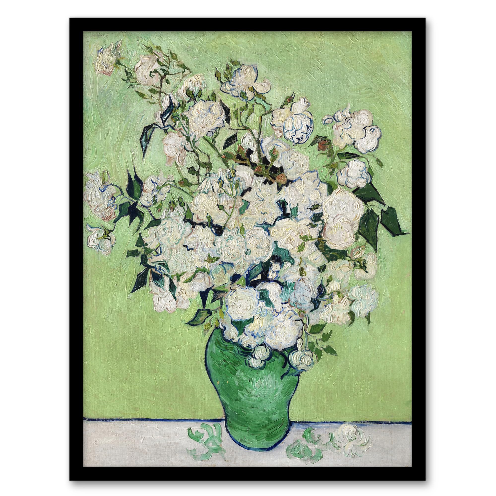 Artery8 White Roses In Green Vase Van Gogh Vintage Framed Wall Art Print 12X16" from B&Q