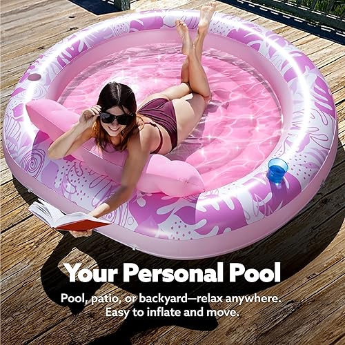 Miniatura 3 de SLOOSH Flotador inflable para tumbona para piscina, 72 x 65 pulgadas, flotadores de piscina para adultos con almohada, tela de lujo, flotador grande