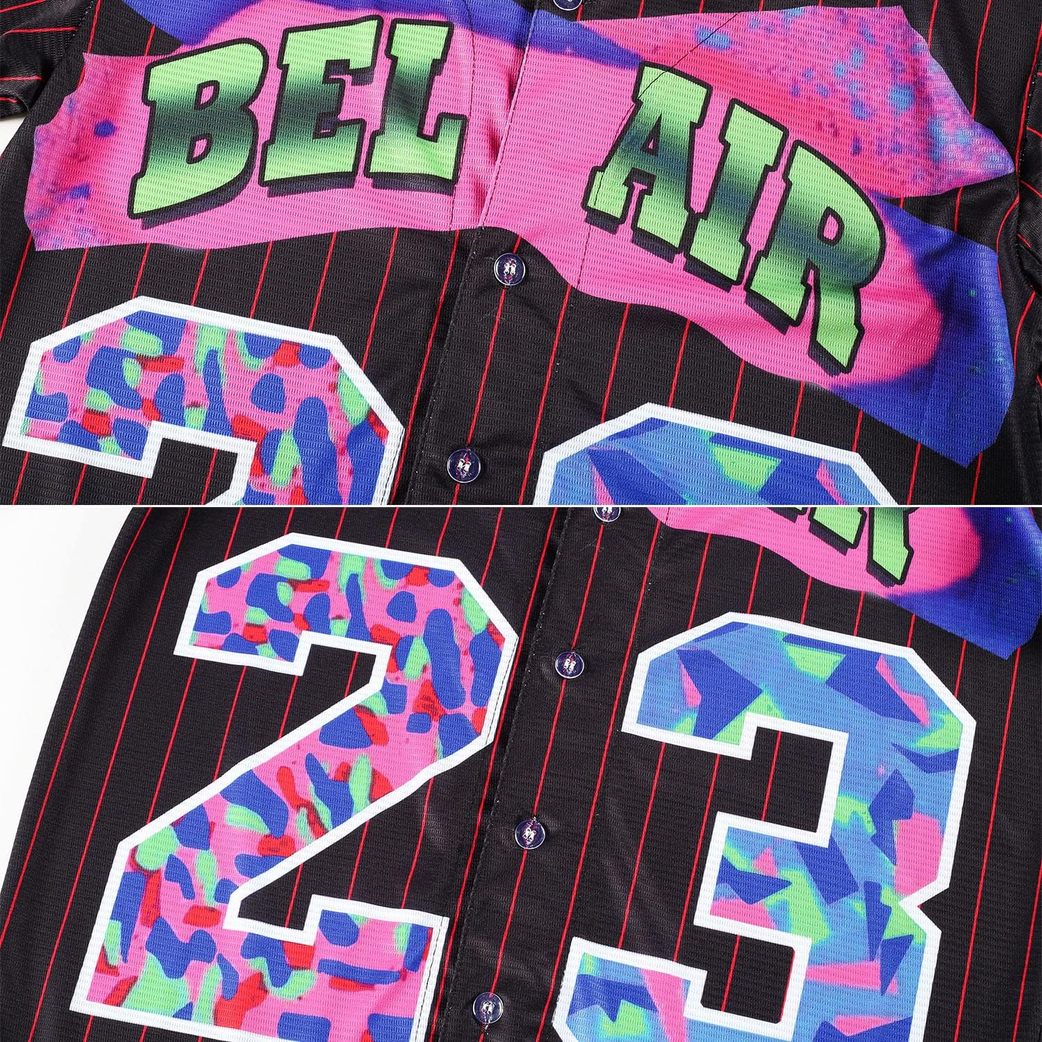 90s Outfit for Women, Hip Hop Party Bel Air Baseball Jersey,Unisex Loose Short Sleeve Shirt Clothing - Image 4