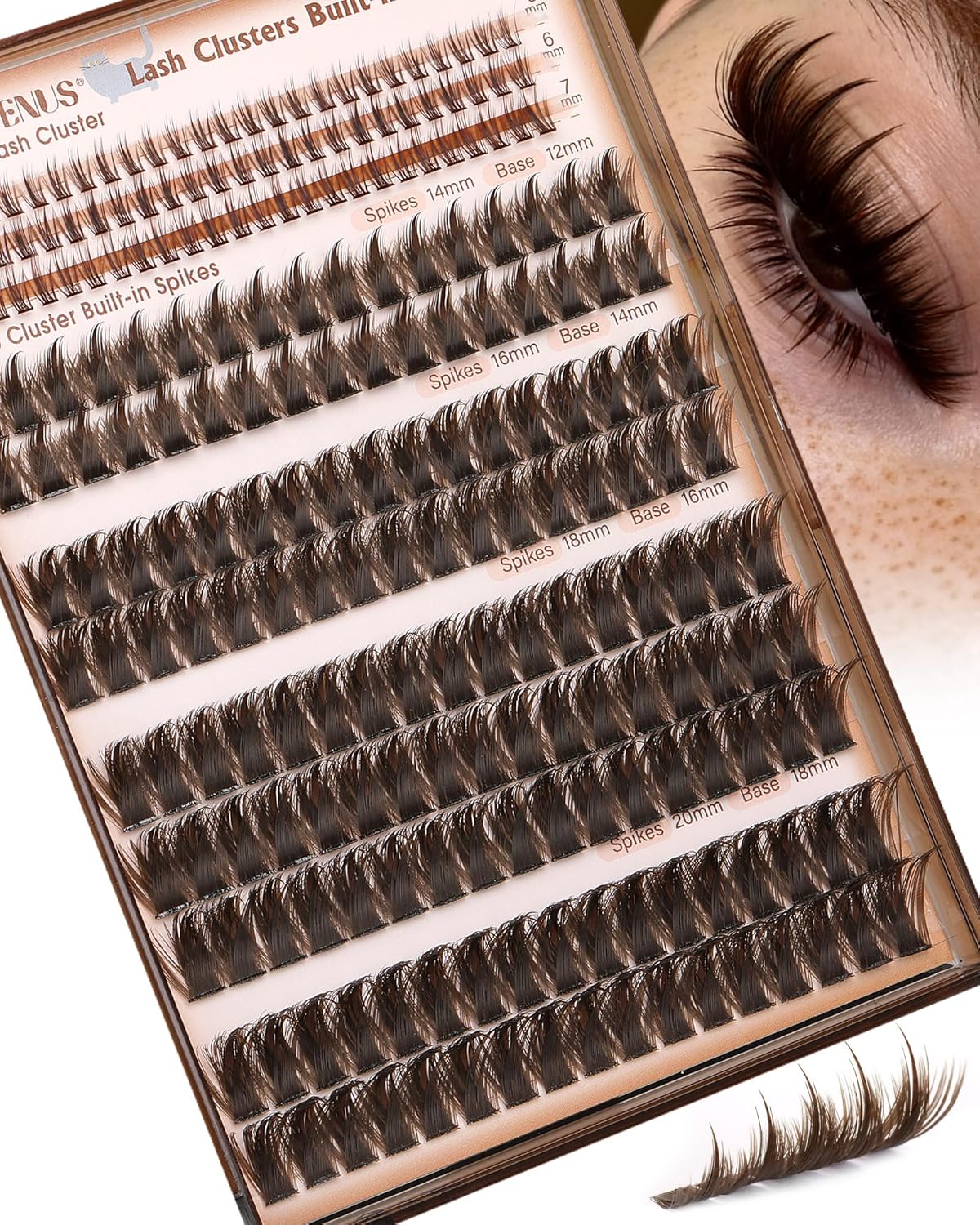 Brown Manga Lash Clusters With Spikes Wispy Cluster Eyelashes Extensions Fluffy Volume Anime Eyelash Clusters with Bottom Cluster Lashes Fairy Individual Lash Extension (D Curve 12-18mm 213 pieces) F-brown volume+built-in spikes+bottom