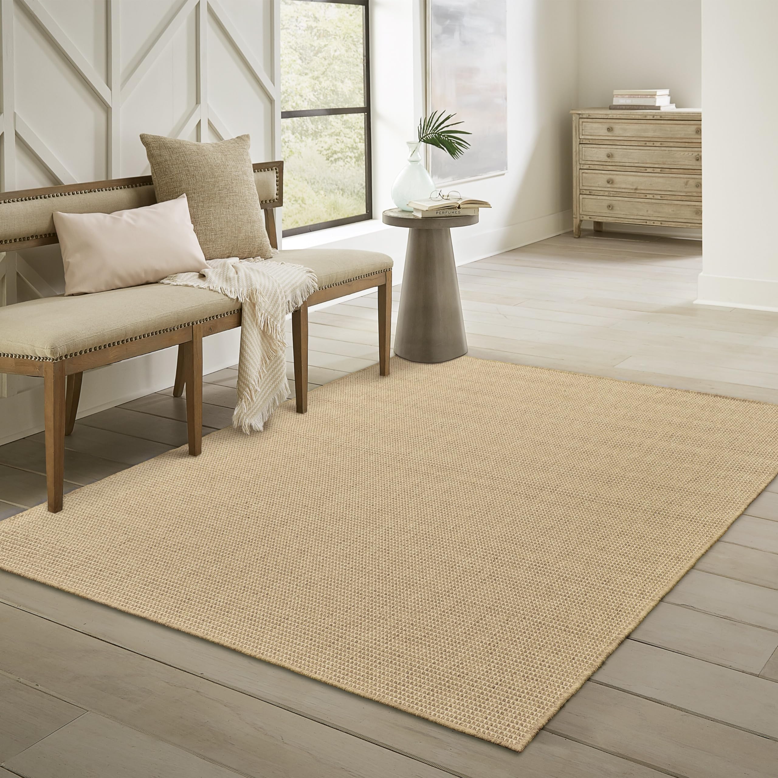 Style HavenVeranda Light Brown Solid Textured Indoor-Outdoor Area Rug 8'6" x 13' 9' x 12' Accent, Outdoor, Indoor Living Room, Patio, Dining Room