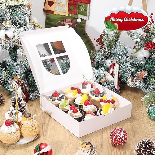 Vista 8 de COTOPHER 18 cajas de galletas de Navidad con ventana, cajas blancas de panadería de 4 x 4 x 2.5 pulgadas para regalo, mini cajas de pastel