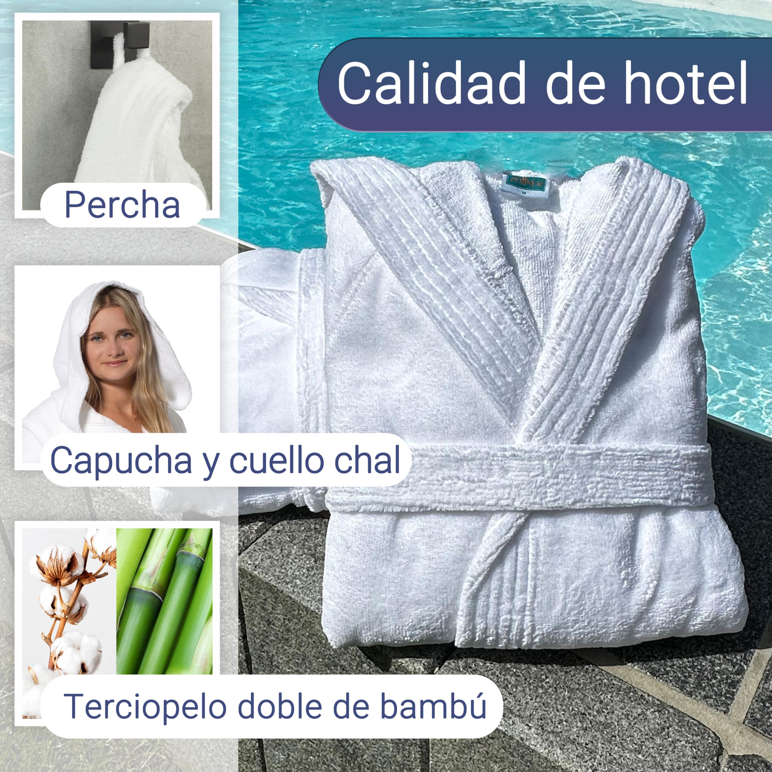 ZOLLNER Albornoz con capucha: agradable al tacto y muy absorbente, unisex, tejido mixto, tallas S-XXL, lavable, calidad hotelera, certificado Oeko Tex®, 568