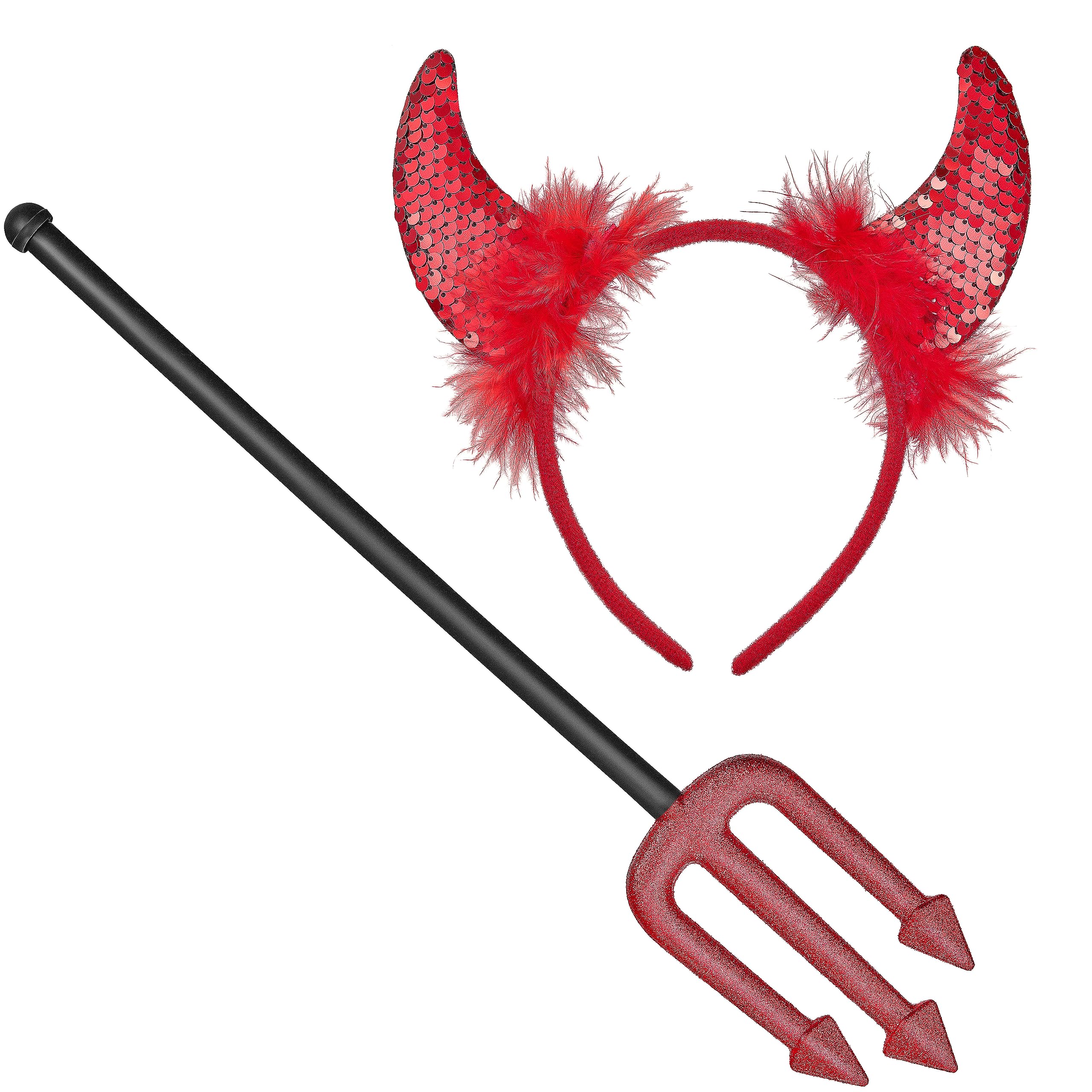 Balinco Devil Costume Set, Including Red Horns & Trident, One Size, Unisex, Halloween, Carnival, Fancy Dress