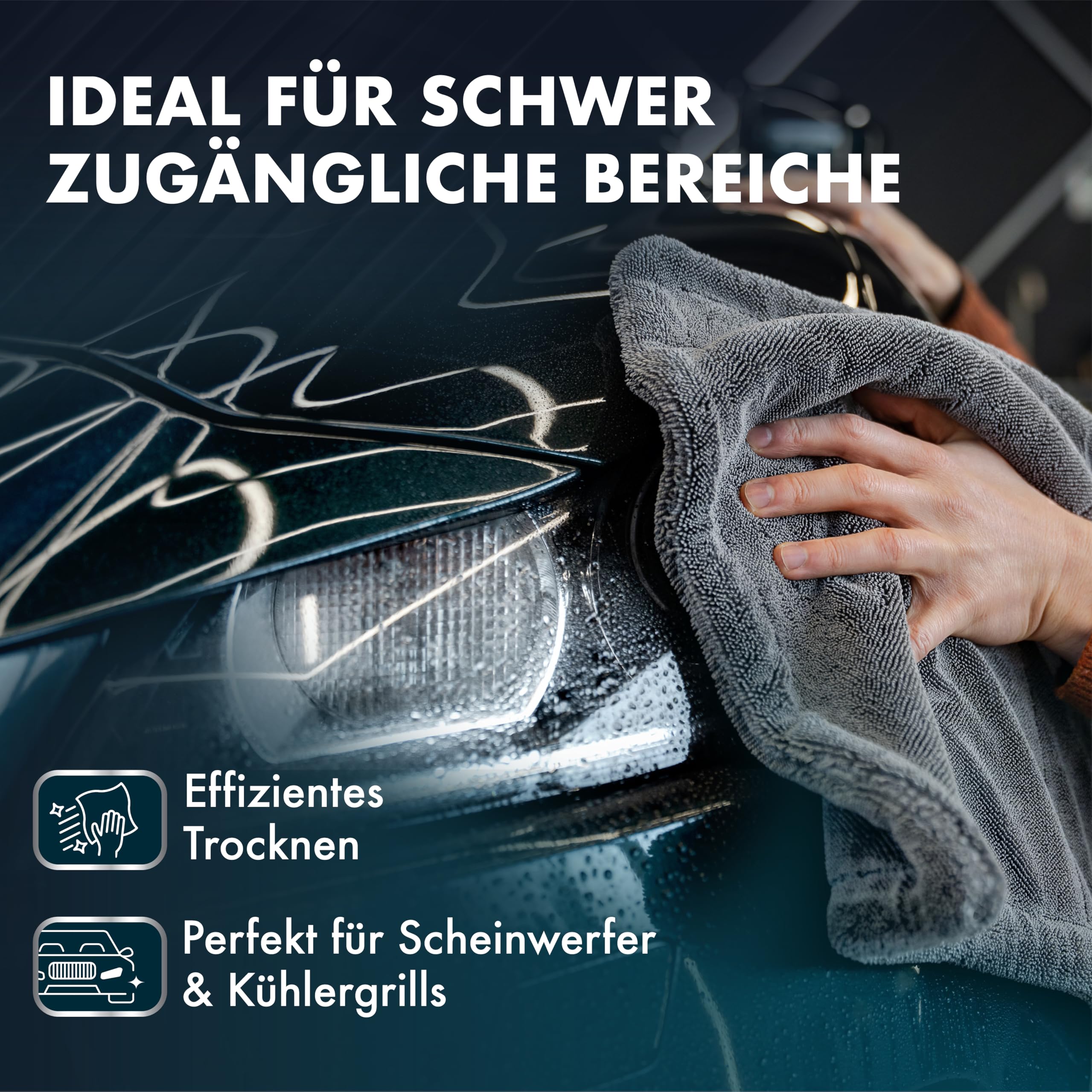 Auto Trockentuch XXL 50x80 cm - 1800 GSM Ultra Saugstarkes Mikrofasertücher Auto für Autopflege und Motorrad