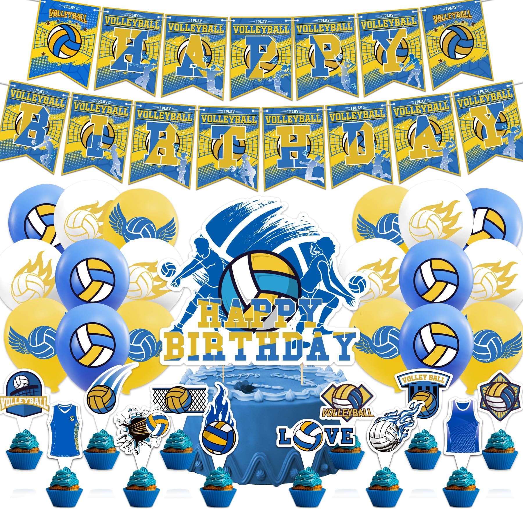 Volleyball Theme Party Supplies Volleyball Birthday Party Decorations Includes Volleyball Happy Birthday Banner Cake Topper Cupcake Toppers Balloons for Sports Party Volleyball Theme Party