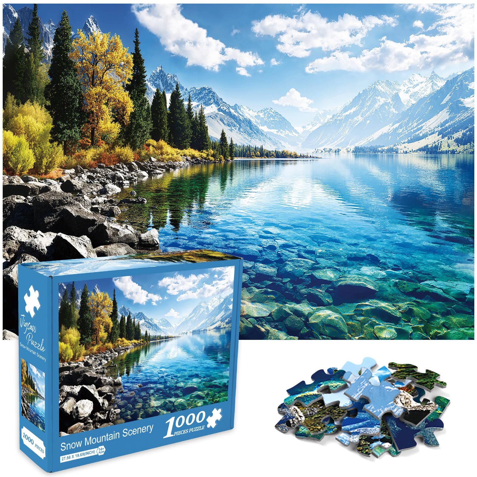 crowm Nature Jigsaw Puzzles for Adults 1000 Pieces, Snow Mountain