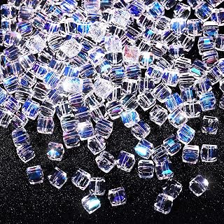 400 Pcs Crystal Cube Beads 6 mm Clear Crystal Square Glass Beads for Necklace Bracelet DIY Jewelry Crafts Making Supplies (AB Color)