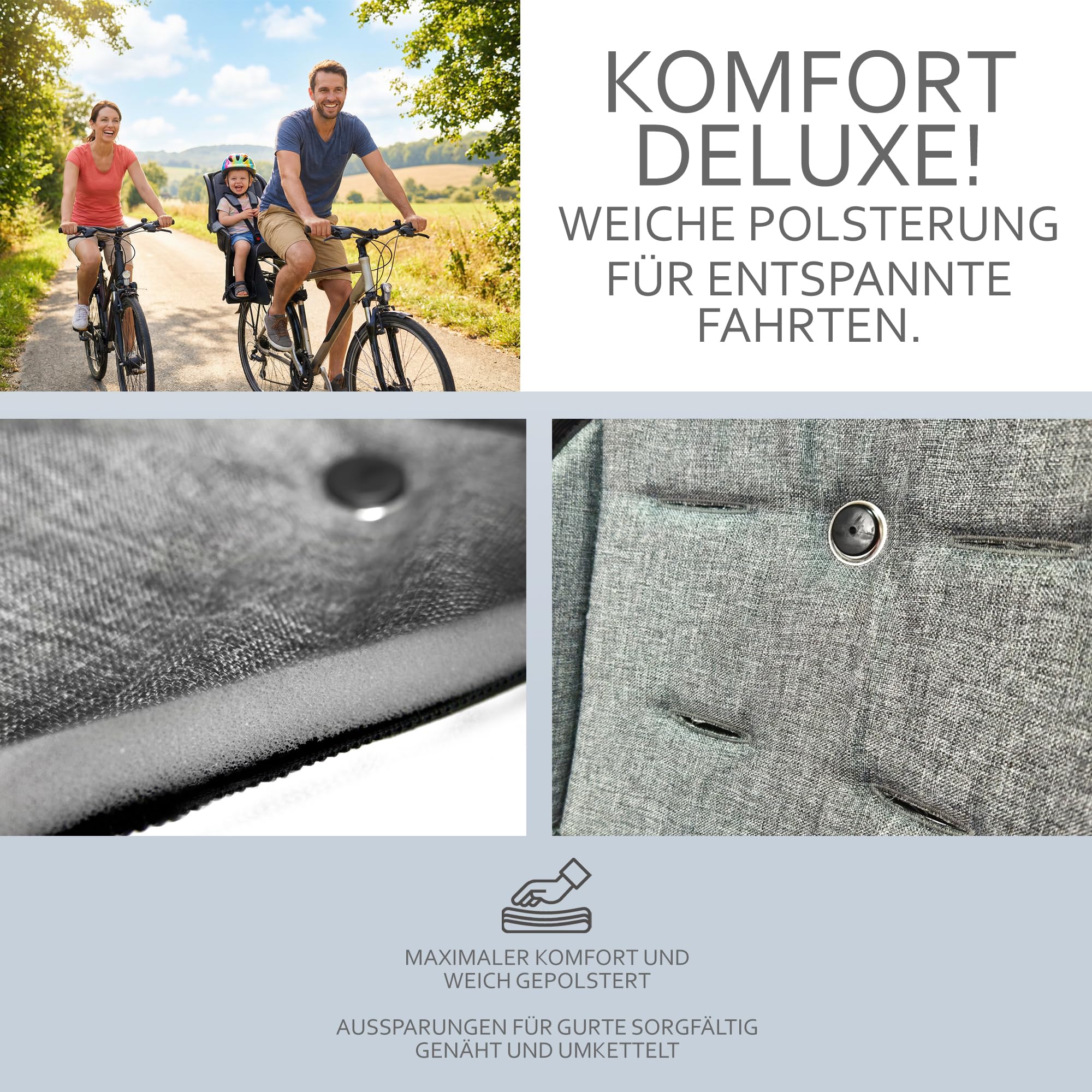 Ersatzbezug kompatibel mit Römer Kinderfahrradsitz – Weiches Ersatzpolster für Fahrradsitz Kinder – Sitzbezug, waschbar bei 30°C – Komfort Polster für Kinder Fahrradsitz MOD 5 (grau meliert)