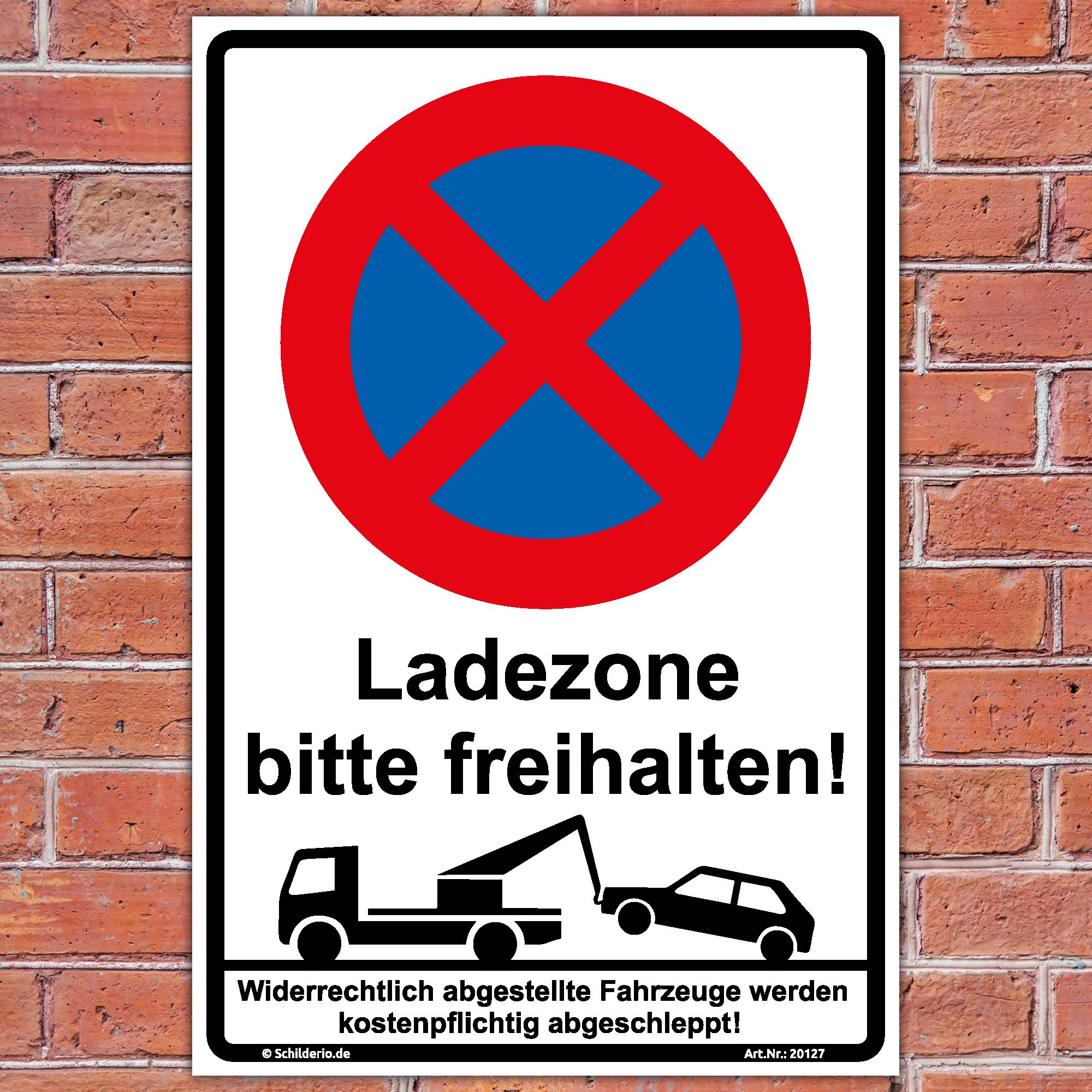 Schild "Halteverbot - Ladezone bitte freihalten" Hinweisschild 600x400 mm hochkant, stabile Aluminiumverbundplatte 3mm stark - inkl. 4 Eckbohrungen