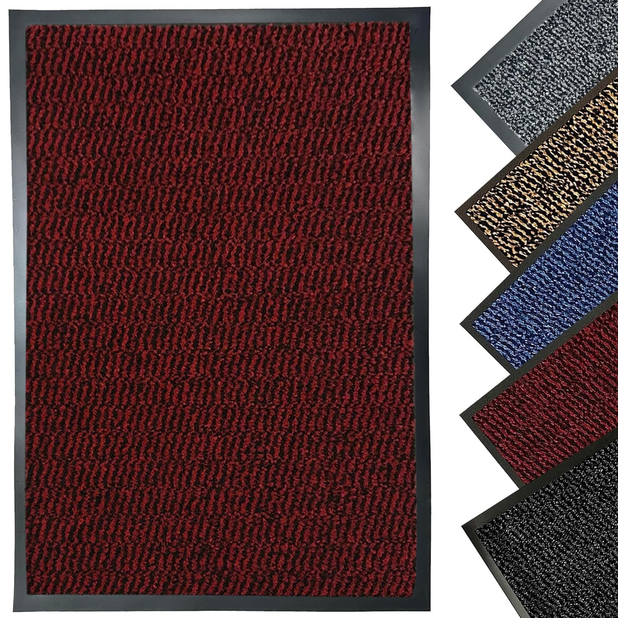LENAK Door Mats - Entrance Mat Barrier Hallway Runner Kitchen Rug, Non-Slip Dirt Trapper Rubber Back Washable Floor Mat, Dust Grabbing Indoor Outdoor Doormats (Red, 40x60cm)
