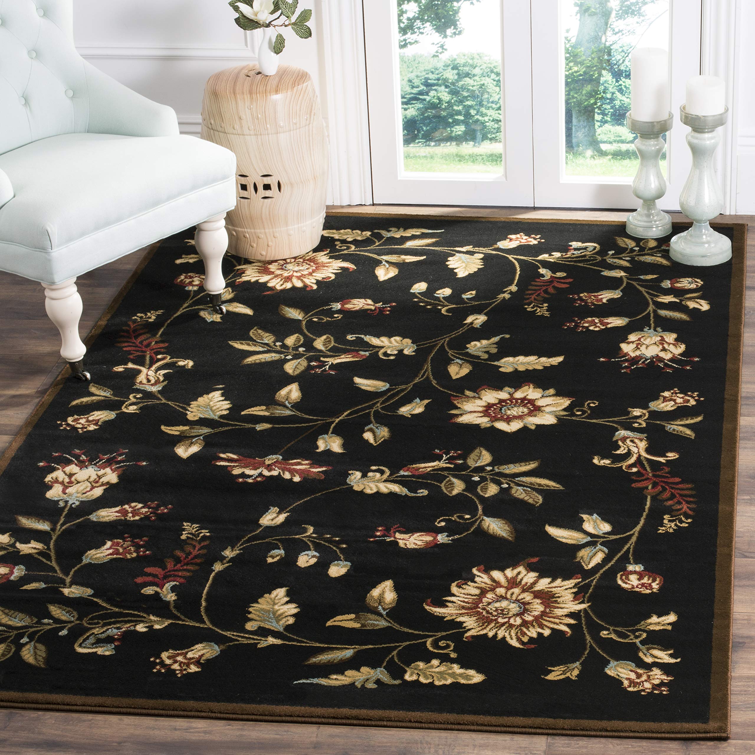 SAFAVIEH Lyndhurst Collection Accent Rug - 3'3" x 5'3", Black & Multi, Traditional Floral Design, Non-Shedding & Easy Care, Ideal for High Traffic