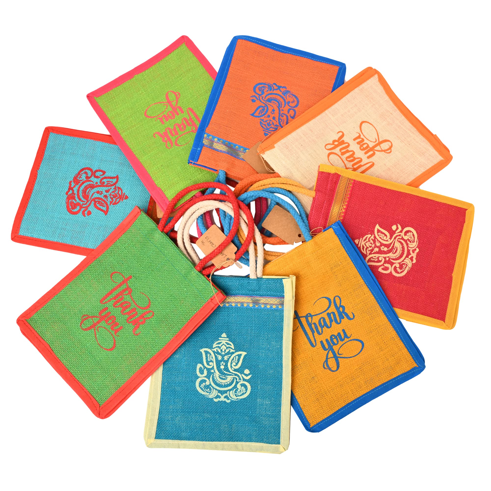 Lakmo Crafts® Jute Bags with Ganesha print & Thank you print | Return Gift Bags | Multicolor | Pack of 10 bags (8x10x4 inches) (B0BM548H4Q) Amazon Price History, Amazon Price Tracker