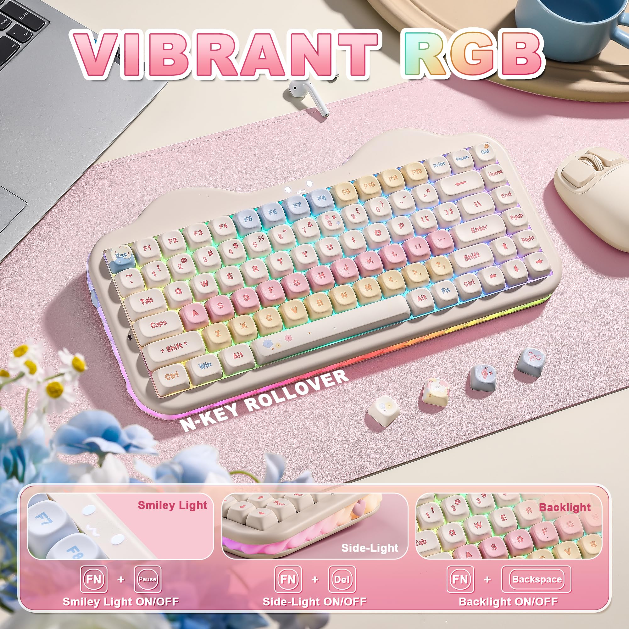 YUNZII C75 75% RGB Kabelloses Mechanisch Gaming Tastatur, BT5.0/2.4G/USB-C Hot Swap NKRO Gasket Mount Beige Milk V2 Switch