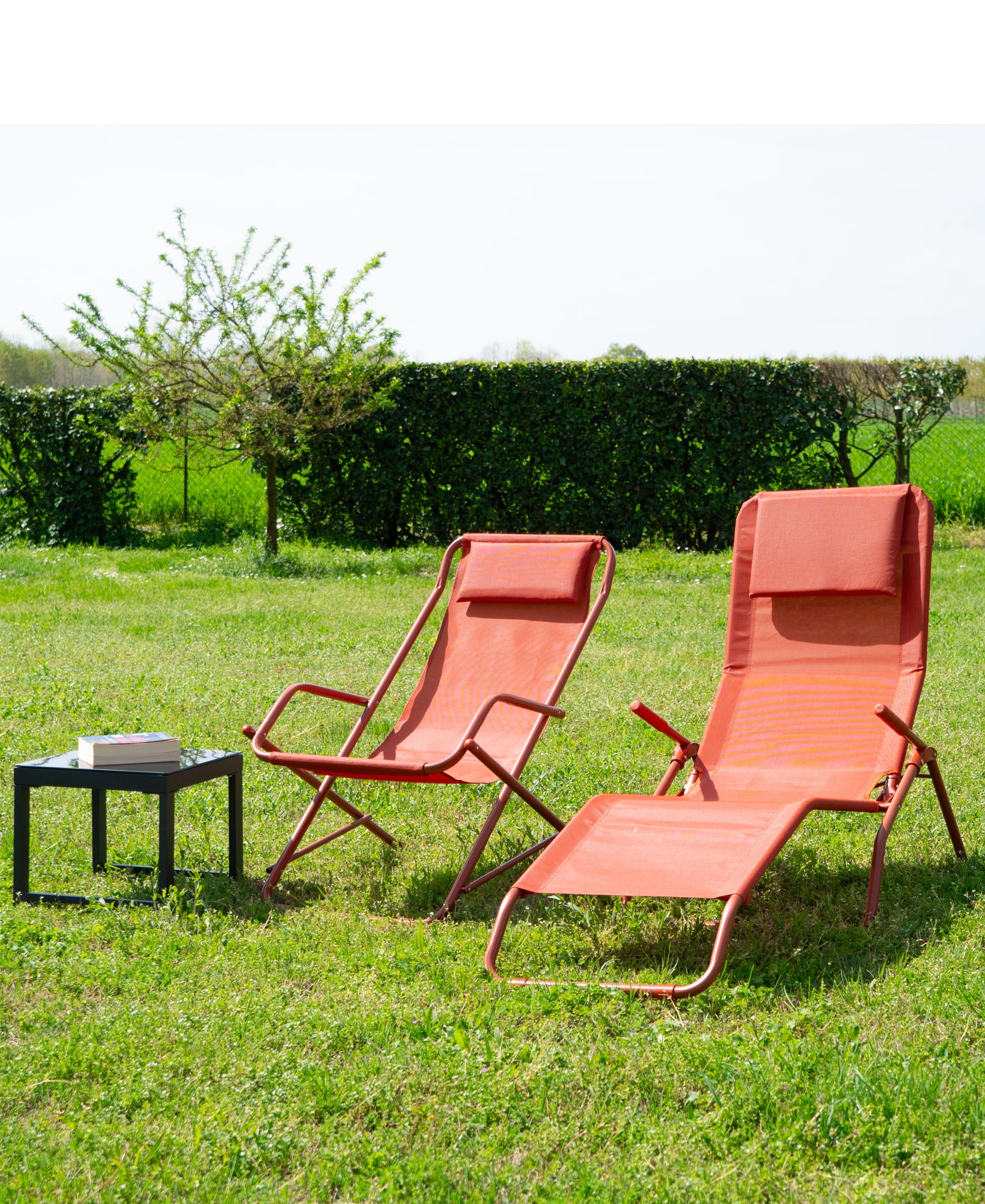 Stiliac sedia sdraio dondolino oscillante e pieghevole da giardino e balcone con cuscino imbottito - Made in Italy TERRA DI SIENA