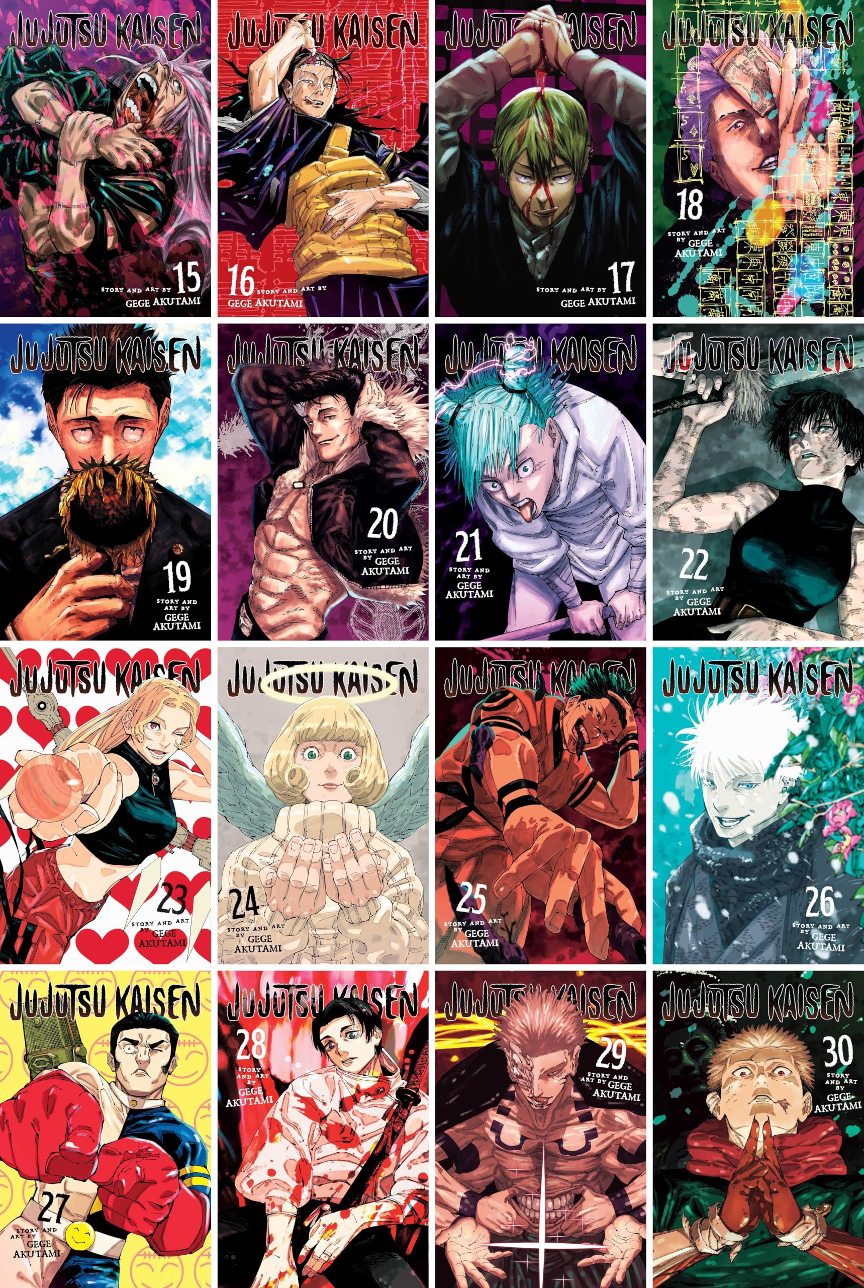 Jujutsu Kaisen (Vol. 15-30, 15 Bücher) Manga-Serien-Set von Gege Akutami (Vol. 15-30)